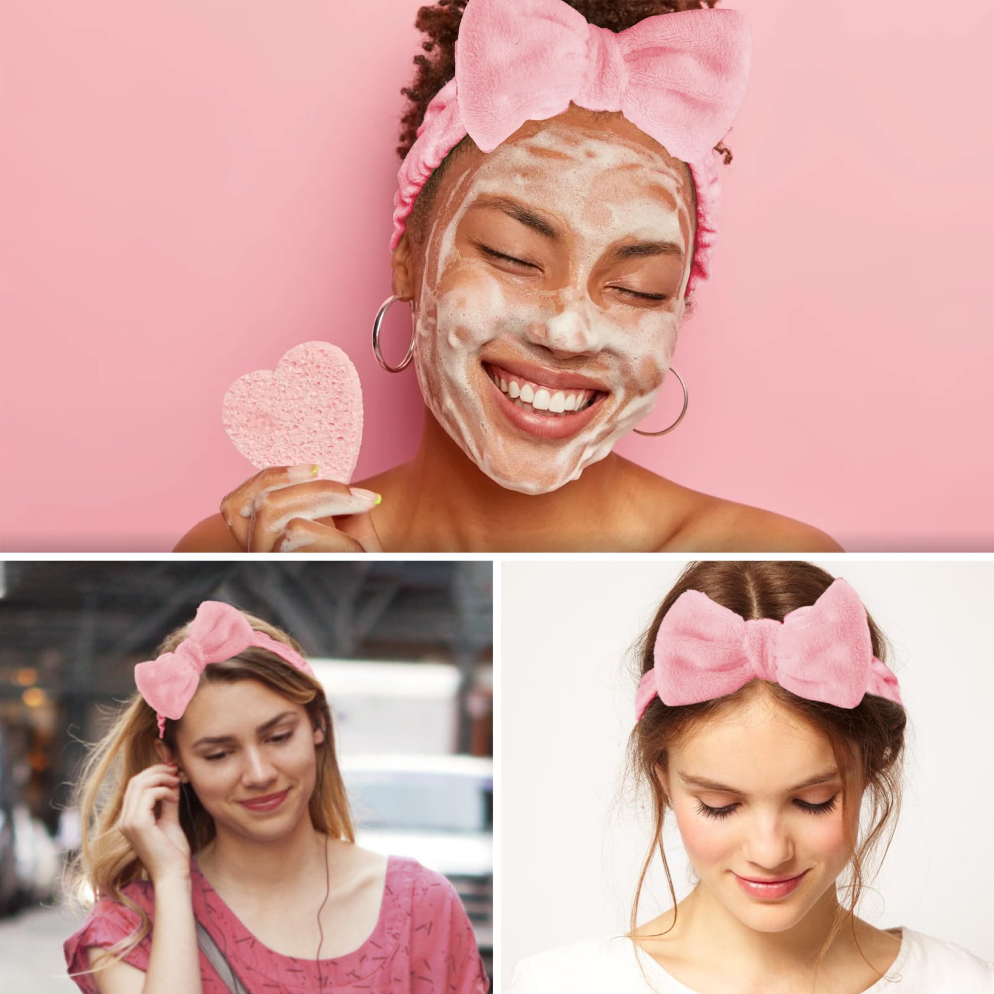 AEGYPIUS 3-Piece Face Wash Headband and Wristband Set - Soft Spa Headbands for Washing Face, Skincare & Makeup Removal - Perfect for Bath, Shower, and Facial Routine (Pink, Blue, White)