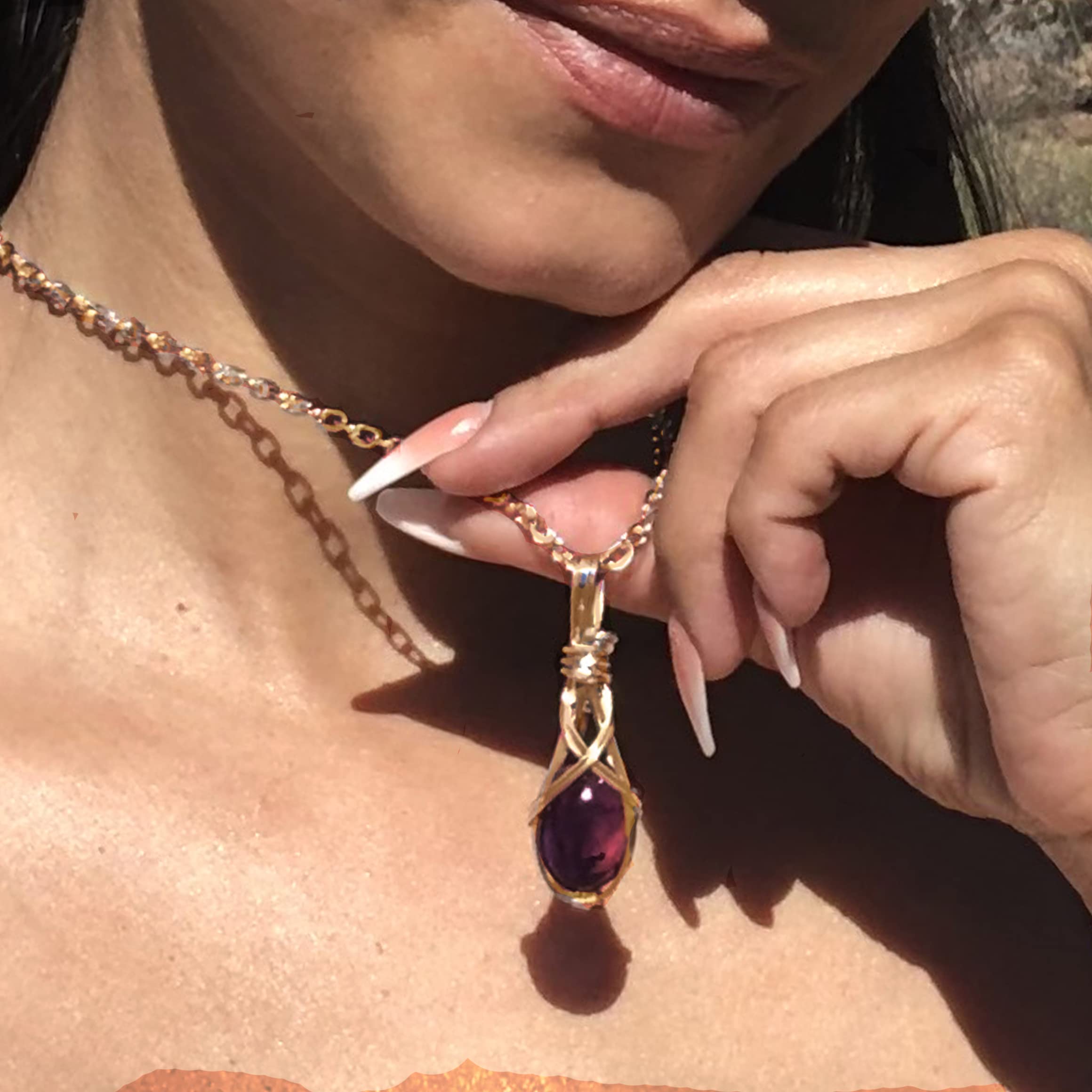 14K Gold Filled Amethyst Crystal Necklace Pendant - AAA Quality Heart Wand Reiki Energy Jewelry for Romance & Healing | Comes with Elegant Gift Box & Black Leather Chain | Perfect for Meditation, Spiritual Gifts & Special Occasions