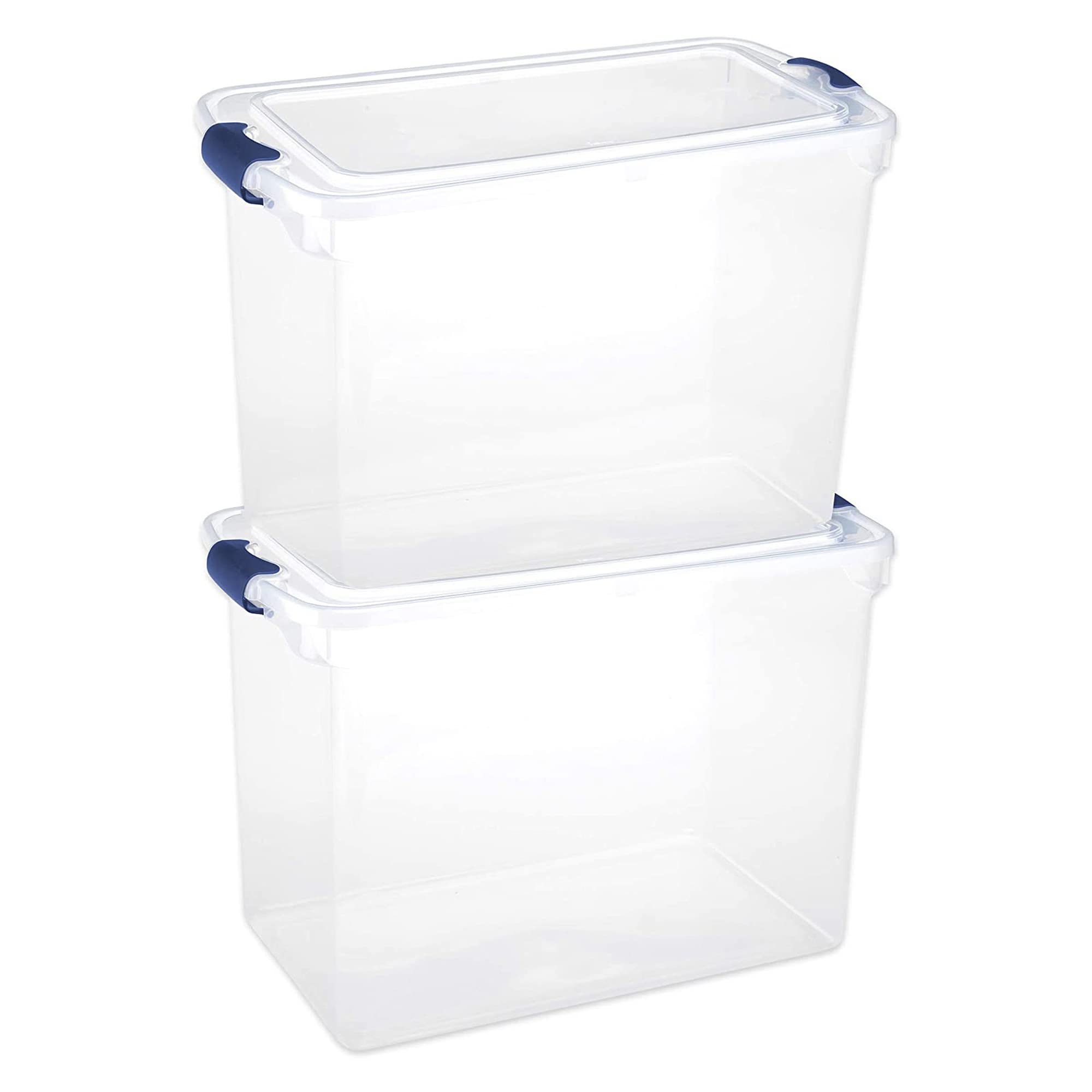 HOMZ 112 Quart Clear Stackable Storage Bins with Secure Latching Lids - 2 Pack Multipurpose Organizer for Home, Office, Garage & Closet - Perfect for Toys, Clothes, Holiday Decor & Supplies Storage