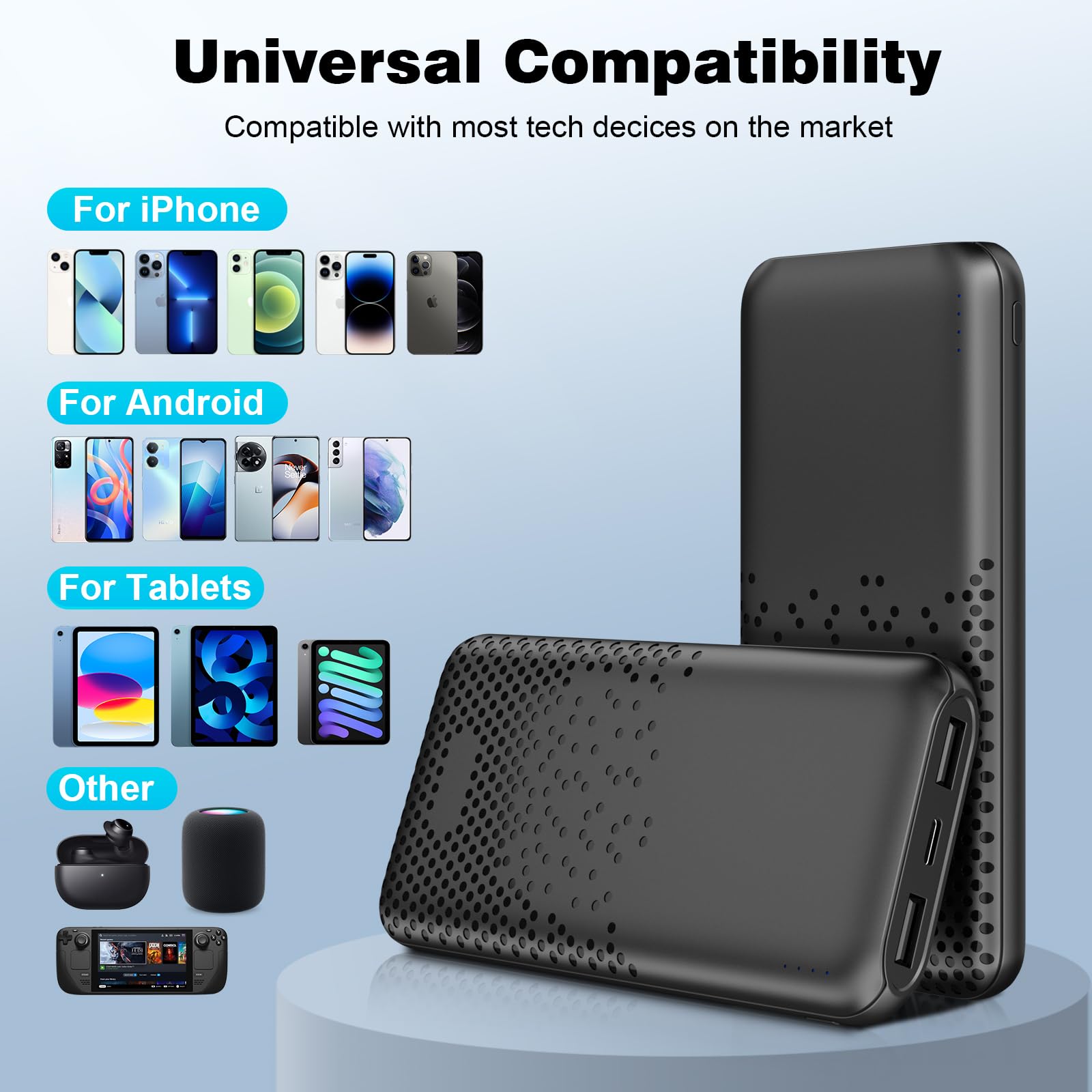 Slim 10000mAh Portable Charger - Ultra Compact Dual USB Power Bank for iPhone 15/14/13/12/11 Pro, Samsung S22/S21, Google Pixel, AirPods & More - Fast Charging External Battery Pack (Purple) | Perfect for Travel, Camping & Emergency Power Backup