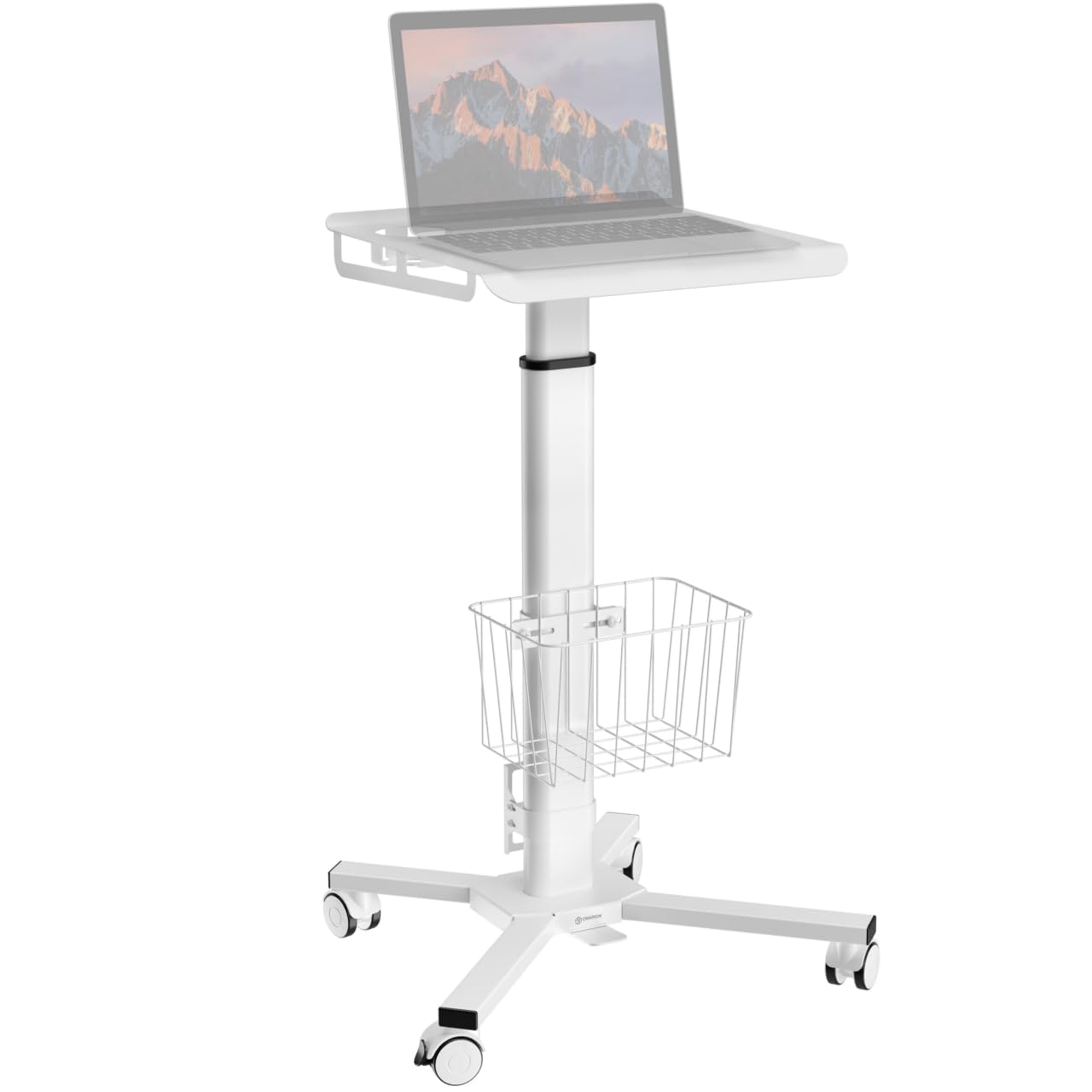 ONKRON Adjustable Mobile Laptop Cart with Wheels - 17.6 lbs Capacity Rolling Workstation, Portable Laptop Stand with Storage | Ideal for Office, Classroom, Hospital & Home Use (White)
