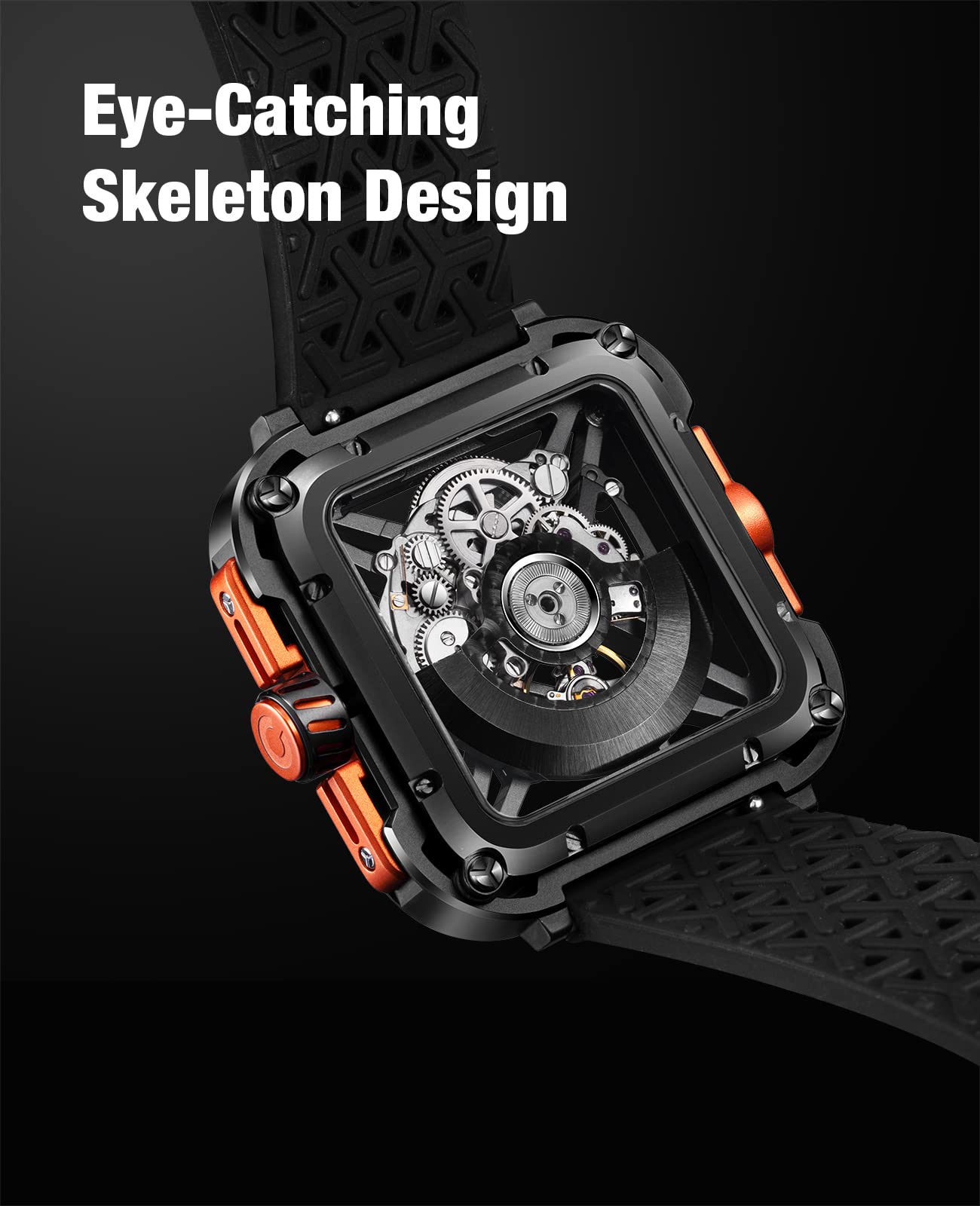 CIGA Design X Series Automatic Mechanical Watch - SUV Inspired Anti-Shock Design, Sapphire Crystal, Skeleton Dial with Silicone/Nylon Strap - Unisex Fashion Watch for Men & Women | Perfect for Outdoor Adventures, Business Meetings & Everyday Wear
