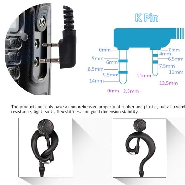 HeyNana - 2 Pin PTT Microphone Headset for Baofeng UV-5R/UV5-RA Walkie Talkie - Dual Pin Earpiece with Push-to-Talk Function - Perfect for Security, Construction, and Outdoor Adventures