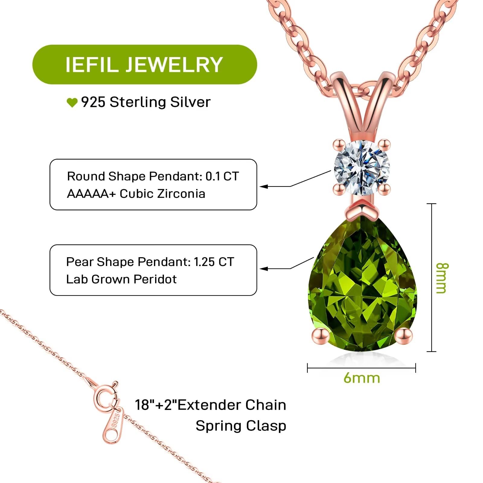 1.25 Ct Pear Birthstone Necklace for Women - 18K White Gold Plated S925 Sterling Silver with Genuine/Created Gemstone - Elegant Birthday Gift for Her, Perfect for Anniversaries, Valentine's Day & Special Occasions