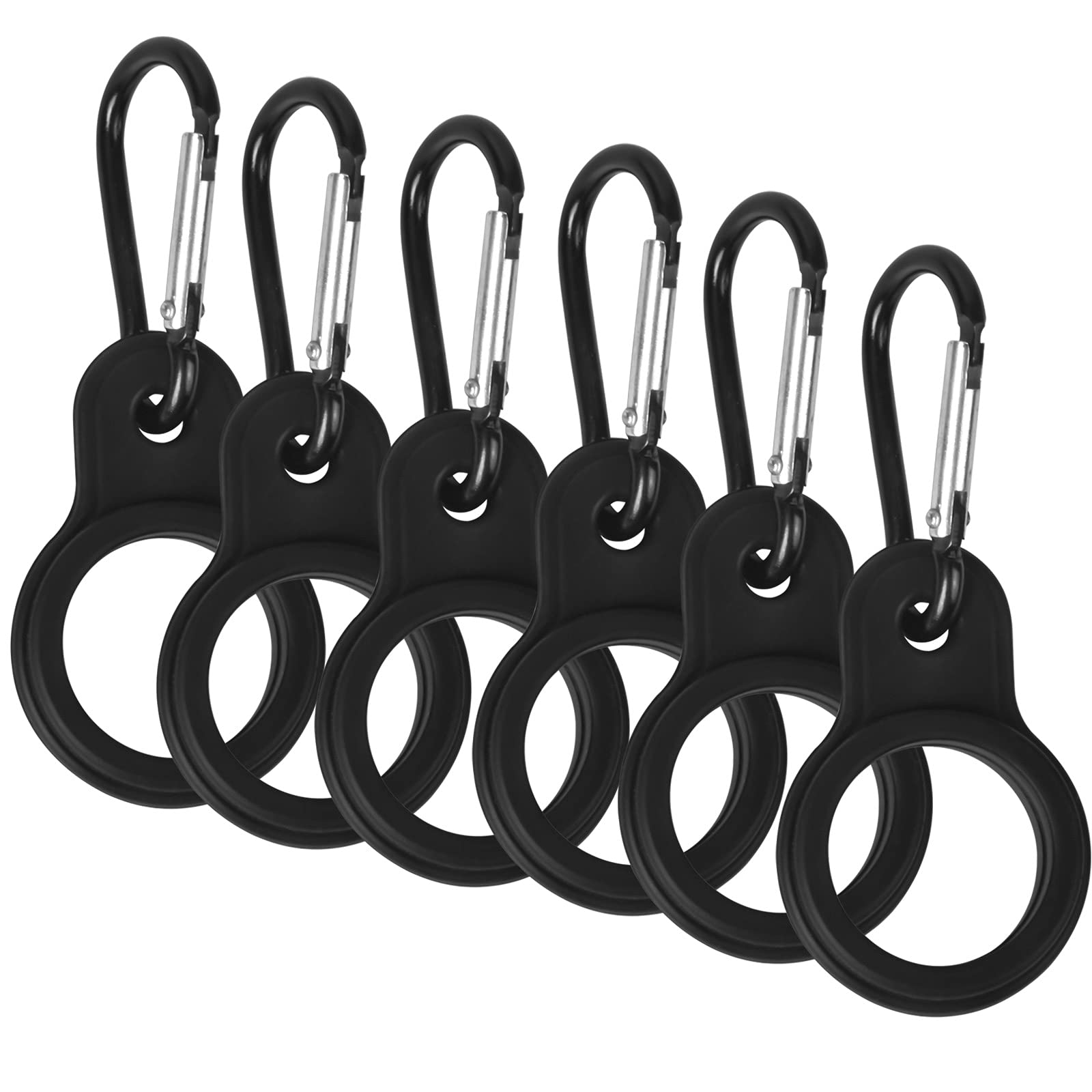 Focenat 6-Pack Silicone Water Bottle Buckle - Portable Hanging Hook with Carabiner Clip for Hiking, Camping, Travel & Outdoor Activities - Durable Black Bottle Carrier Holder for Backpacks, Bikes & Gear