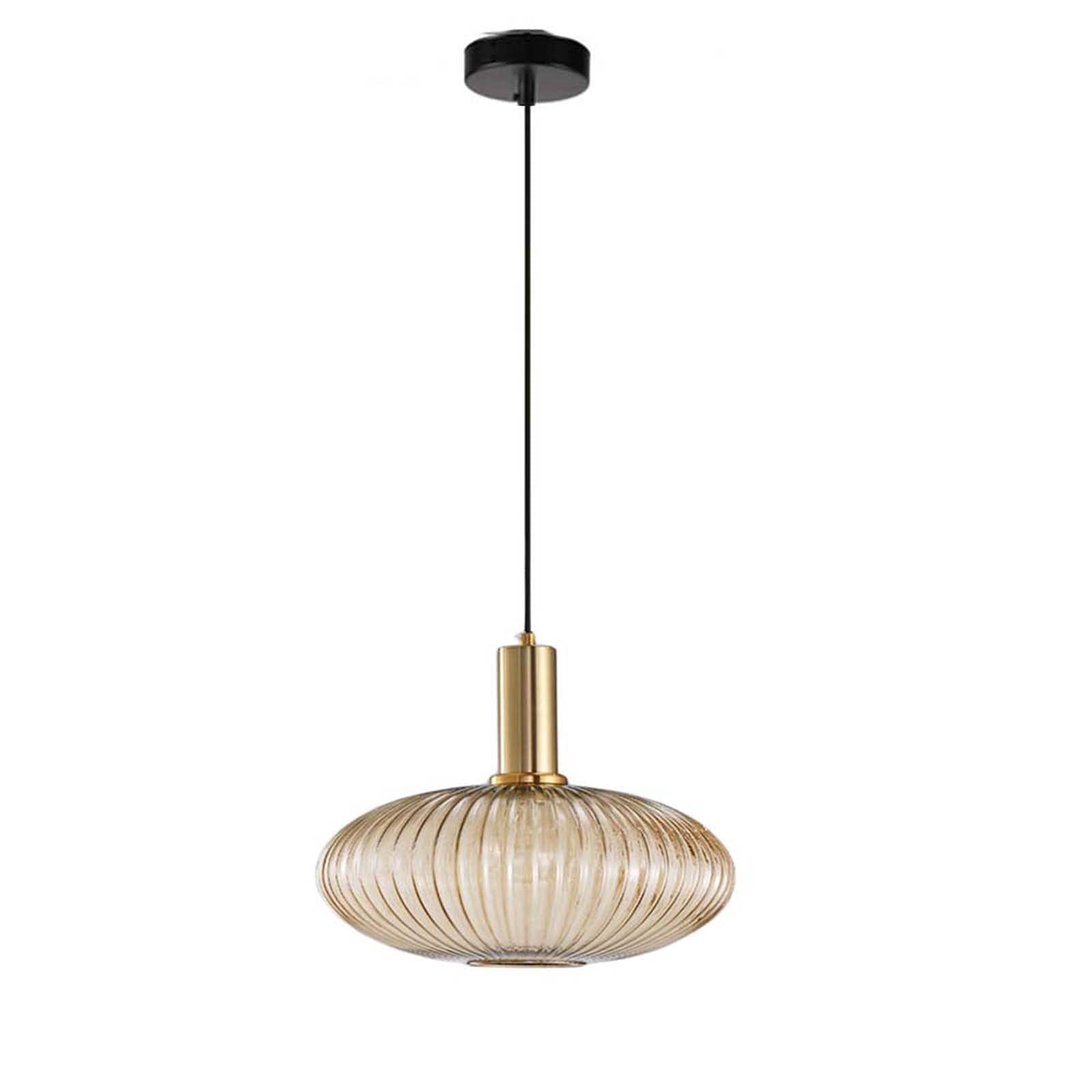 11.8'' Gold Copper LED Pendant Light with Amber Glass Shade - Modern Hanging Lamp for Dining Room, Kitchen Island & Bedroom Lighting