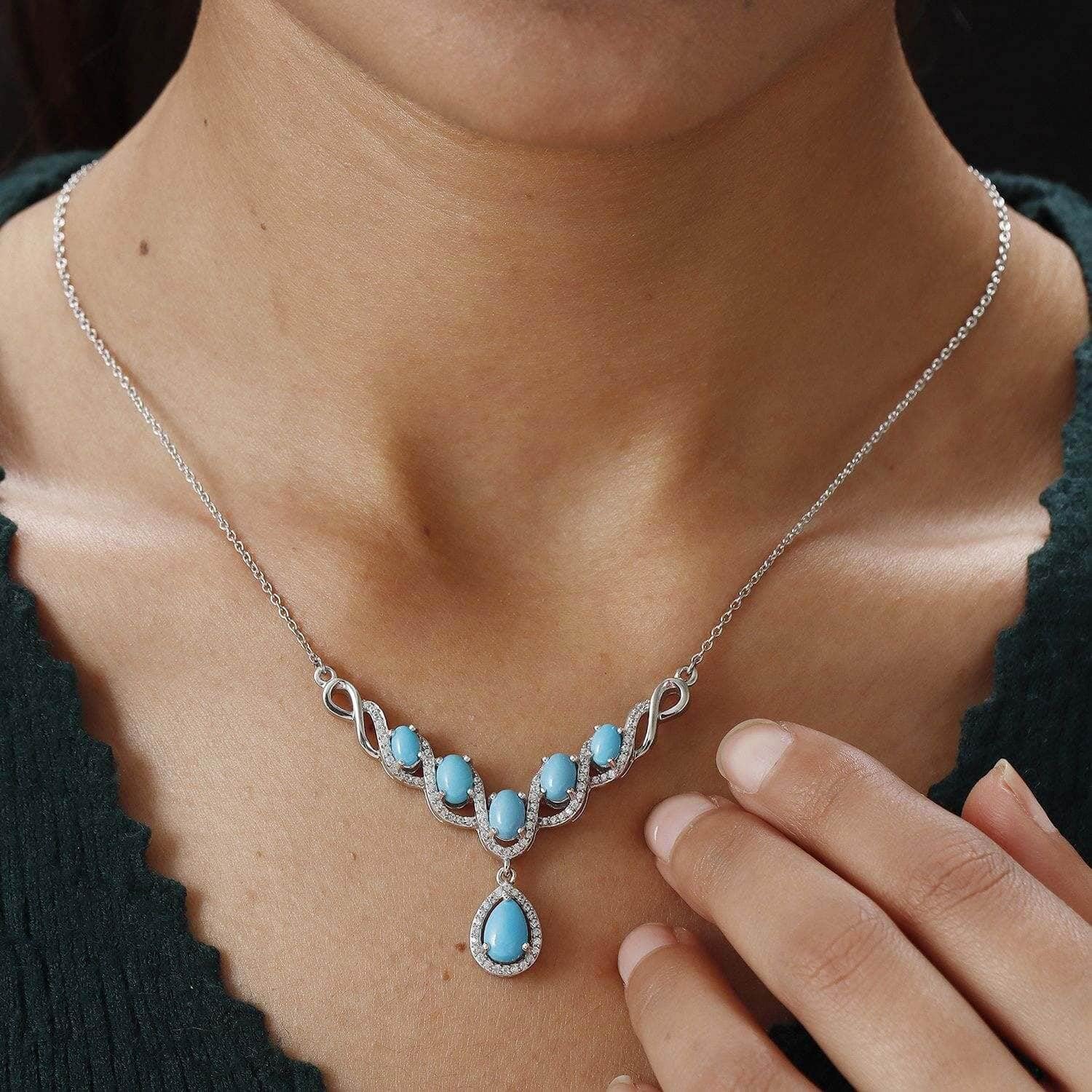 925 Sterling Silver Sleeping Beauty Turquoise Drop Necklace for Women | Natural Gemstone Jewelry | Birthday, Engagement, Anniversary & Wedding Gift | Elegant Everyday & Special Occasion Wear