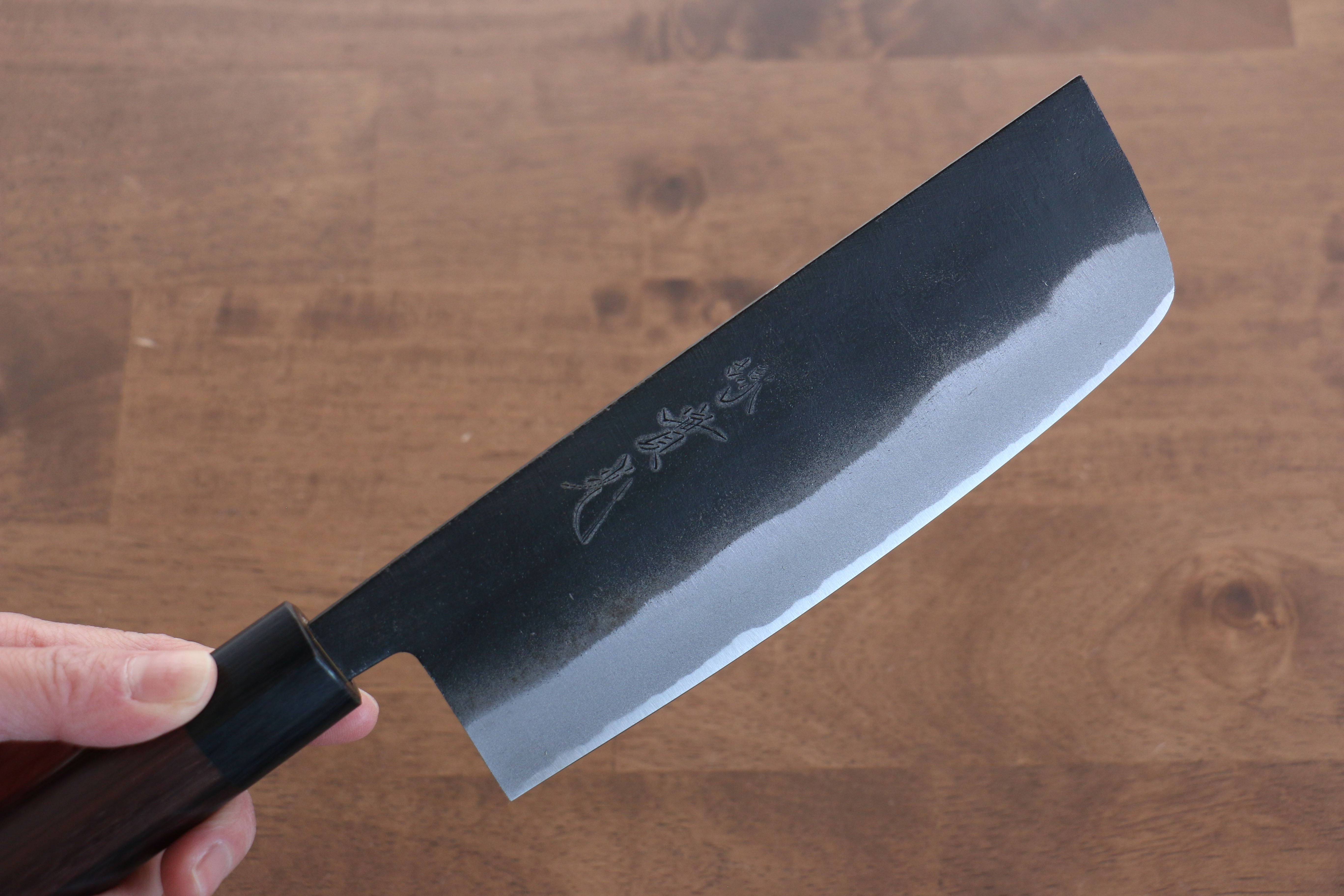 Premium Jikko White Steel No.2 Black Finished Nakiri Knife 165mm - Japanese Shitan Handle - Professional Vegetable & Herb Chopping Knife for Home Chefs & Culinary Enthusiasts