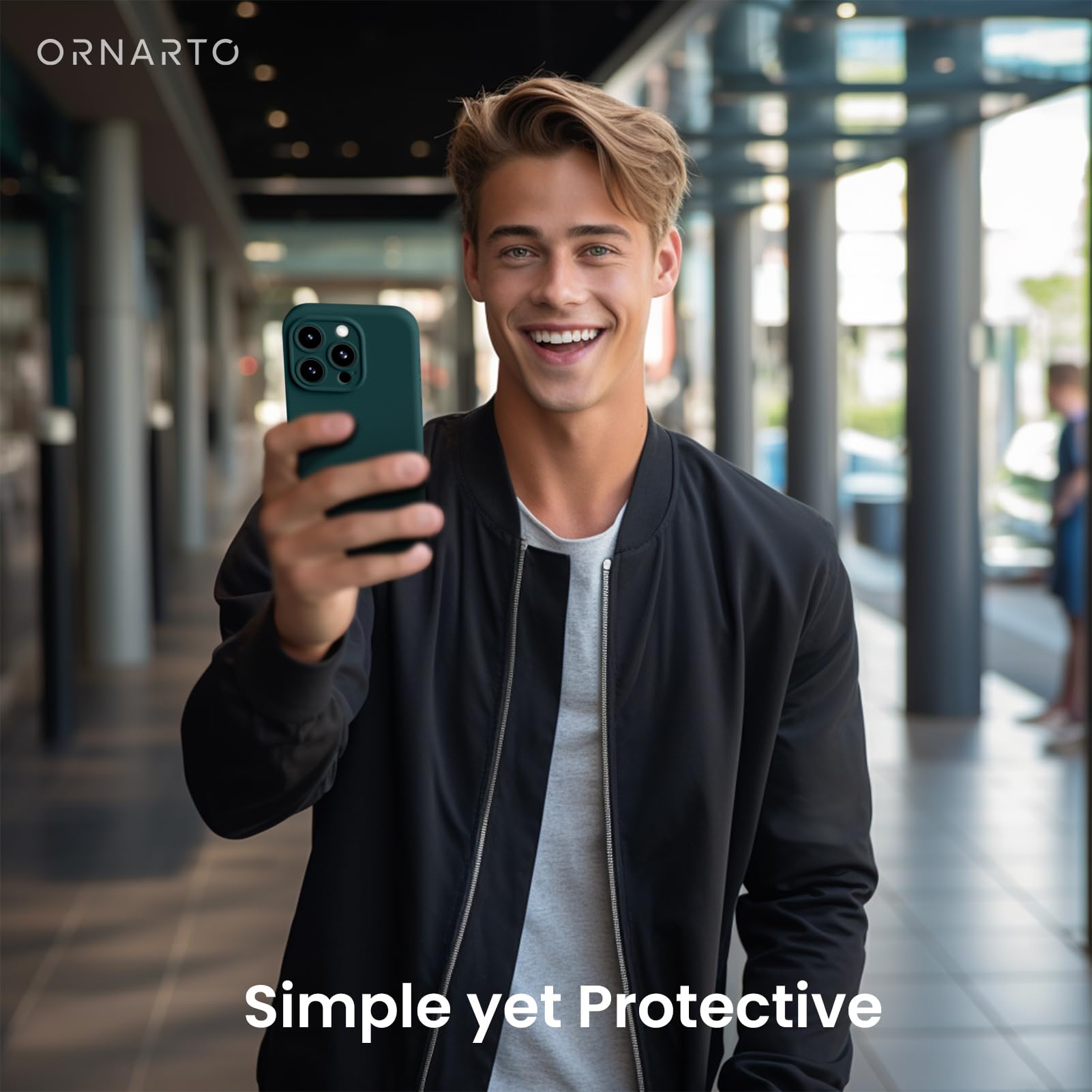 ORNARTO Liquid Silicone Gel Rubber Case for iPhone 15 (6.1 Inch) with 2X Tempered Glass Screen Protector | Shockproof Protective Cover with Upgraded Camera Protection - Olive Green | Perfect for Outdoor Activities, Travel & Daily Use