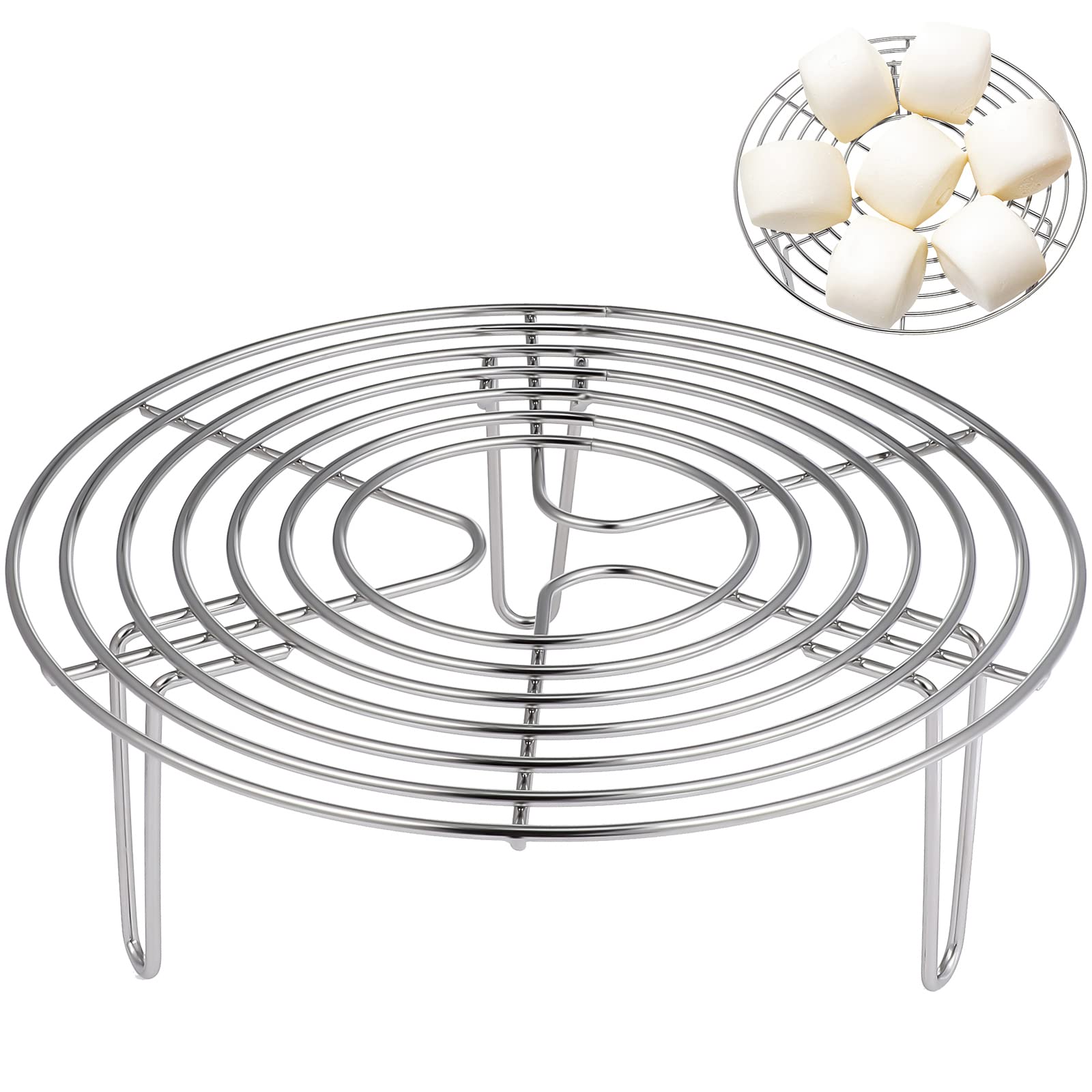 Hemoton Stainless Steel Round Cooling Rack for Baking, Cooking, Steaming - Fits Air Fryer, Stockpot & Pressure Cooker | Perfect for Cooling Cookies, Roasting Veggies & Multi-Purpose Kitchen Use