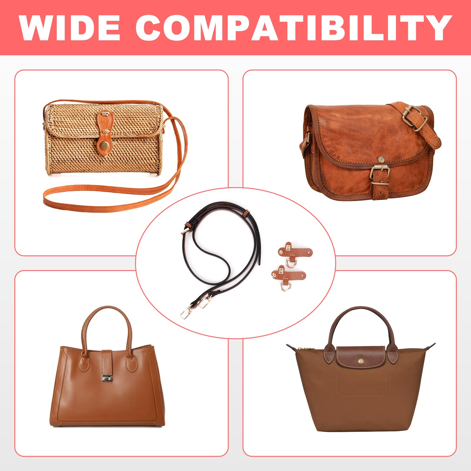 Premium Leather Adjustable Strap Kit for Longchamp Mini Bags - Replacement Crossbody Shoulder Strap for Women's Handbags - Perfect for Work, Travel & Everyday Use