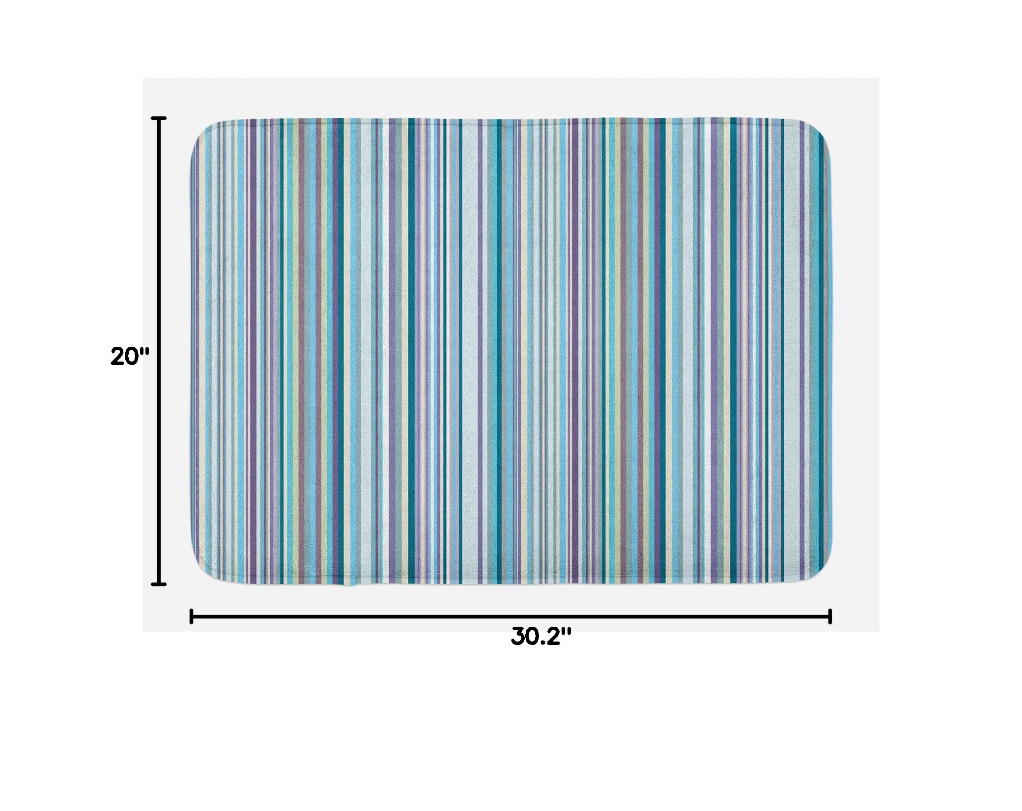 Ambesonne Striped Bath Mat - Non-Slip Plush Bathroom Rug with Blue Purple Teal Aqua Lavender Vertical Stripes, Geometric Abstract Vintage Design, 30.2 x 20 Inches - Perfect for Bathroom, Shower, and Vanity Areas