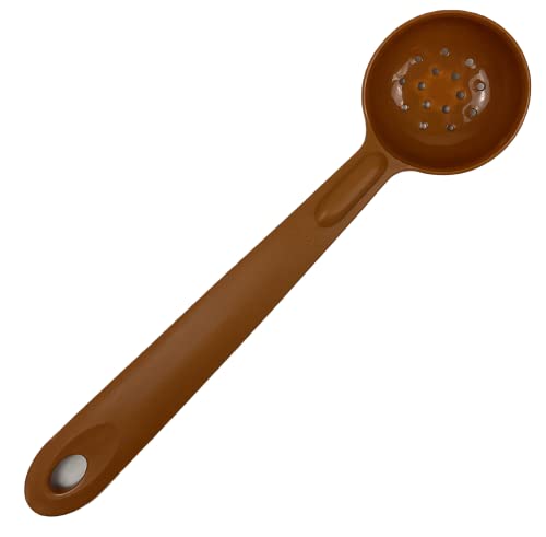 Rite-Size 3 oz. Perforated Round Circle Server Portion Utensil - Heat Resistant Copolymer Plastic Professional Cooking Tool (Brown) - Perfect for Portioning Sauces, Dips & Dressings in Restaurants & Catering