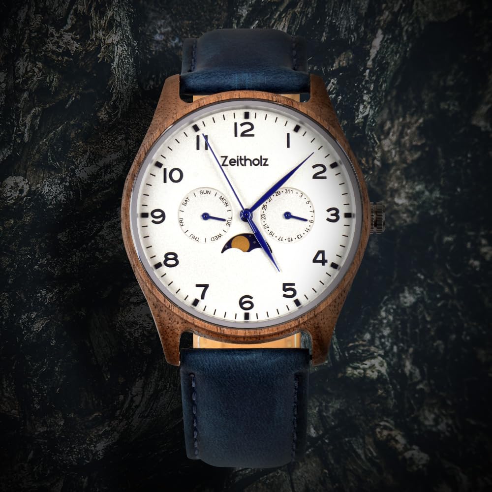 Zeitholz Men's Wooden Watches - 42mm Analog Wood Watch with Japanese Quartz Movement - Stylish & Eco-Friendly Gifts for Men - Perfect for Casual Wear, Outdoor Adventures & Special Occasions