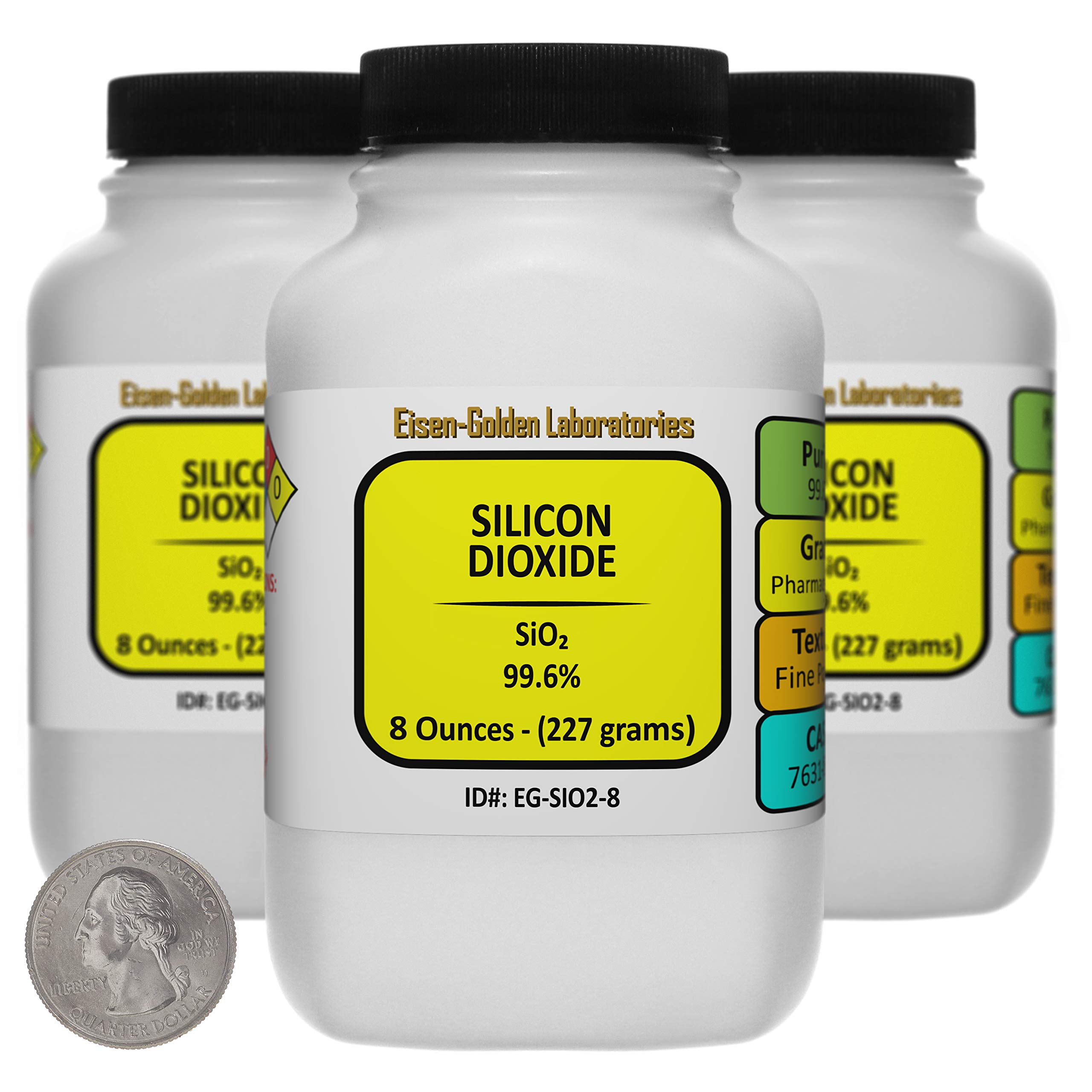 High Purity 99.6% Silicon Dioxide (SiO2) Pharmaceutical Grade Powder - 1.5 lb (24 oz) in 3 Sealed Bottles for Supplement Manufacturing, Food Additive & Laboratory Use