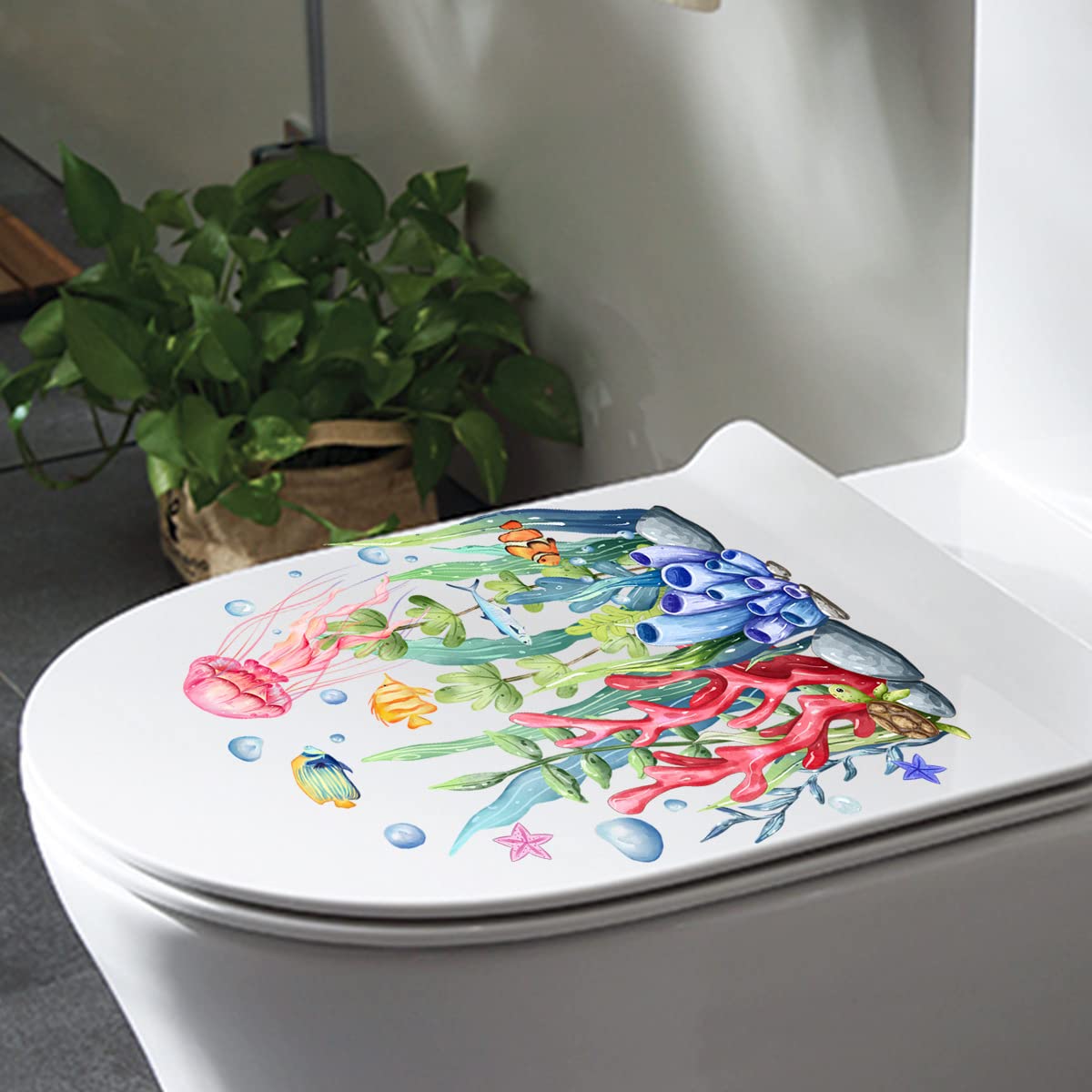 Ocean Toilet Stickers - Waterproof Sea Life Decals for Bathroom Decor