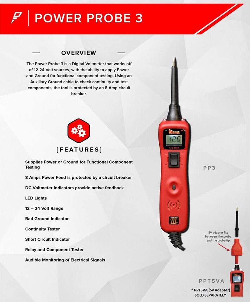 Power Probe III Clamshell - Red (PP3CSRED) | Automotive Diagnostic Test Tool with Digital Volt Meter | AC/DC Current Resistance & Circuit Tester | Perfect for Car Repair & Electrical Troubleshooting