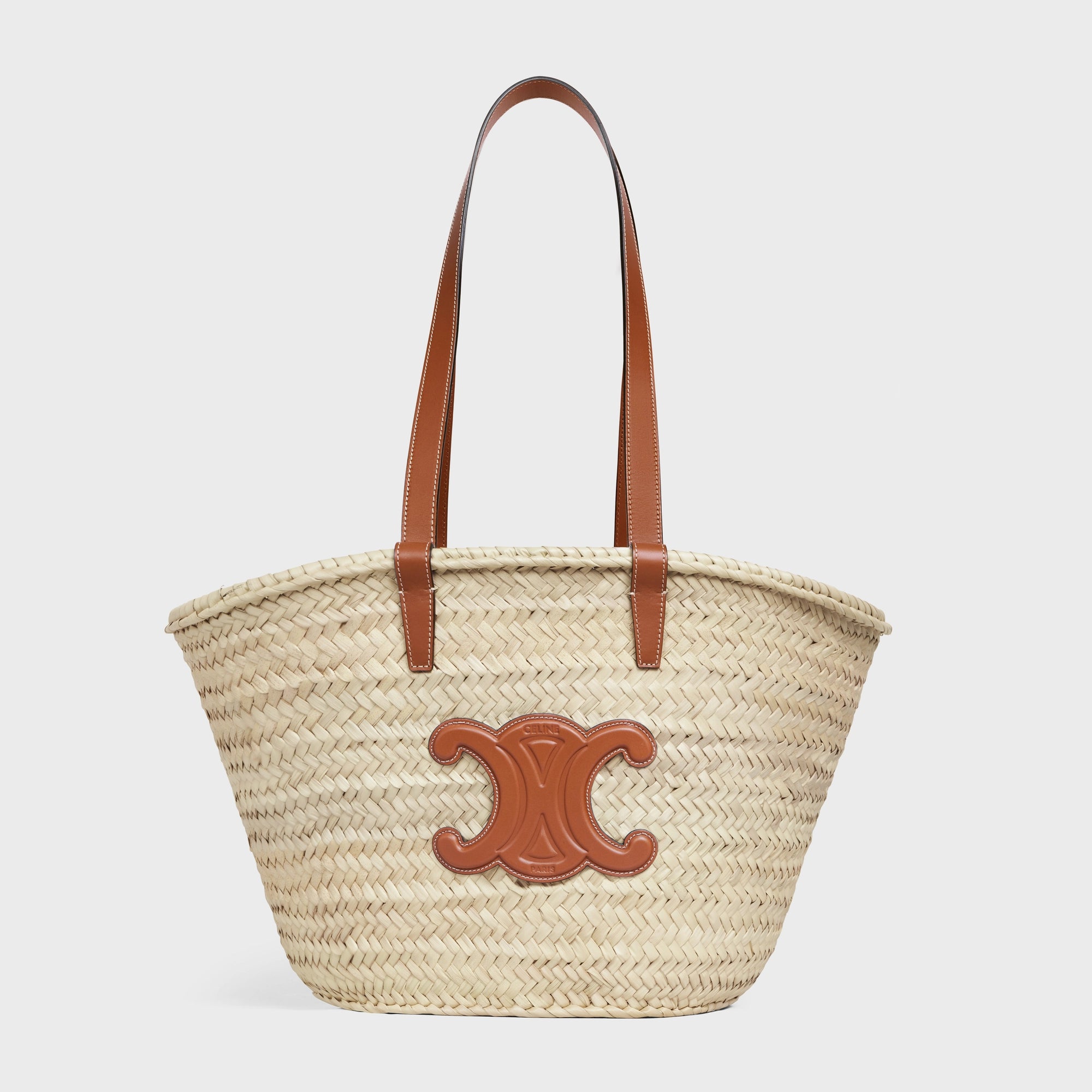 CELINE Medium Classic Panier Bag in Palm Leaves and Calfskin Leather - Luxury Designer Handbag for Women, Perfect for Work, Travel & Everyday Use