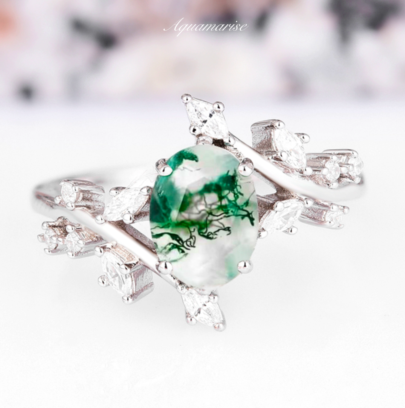 Green Moss Agate Leaf Ring in Sterling Silver - Nature-Inspired Jewelry for Women, Boho Style Gift for Her, Perfect for Everyday Wear & Special Occasions
