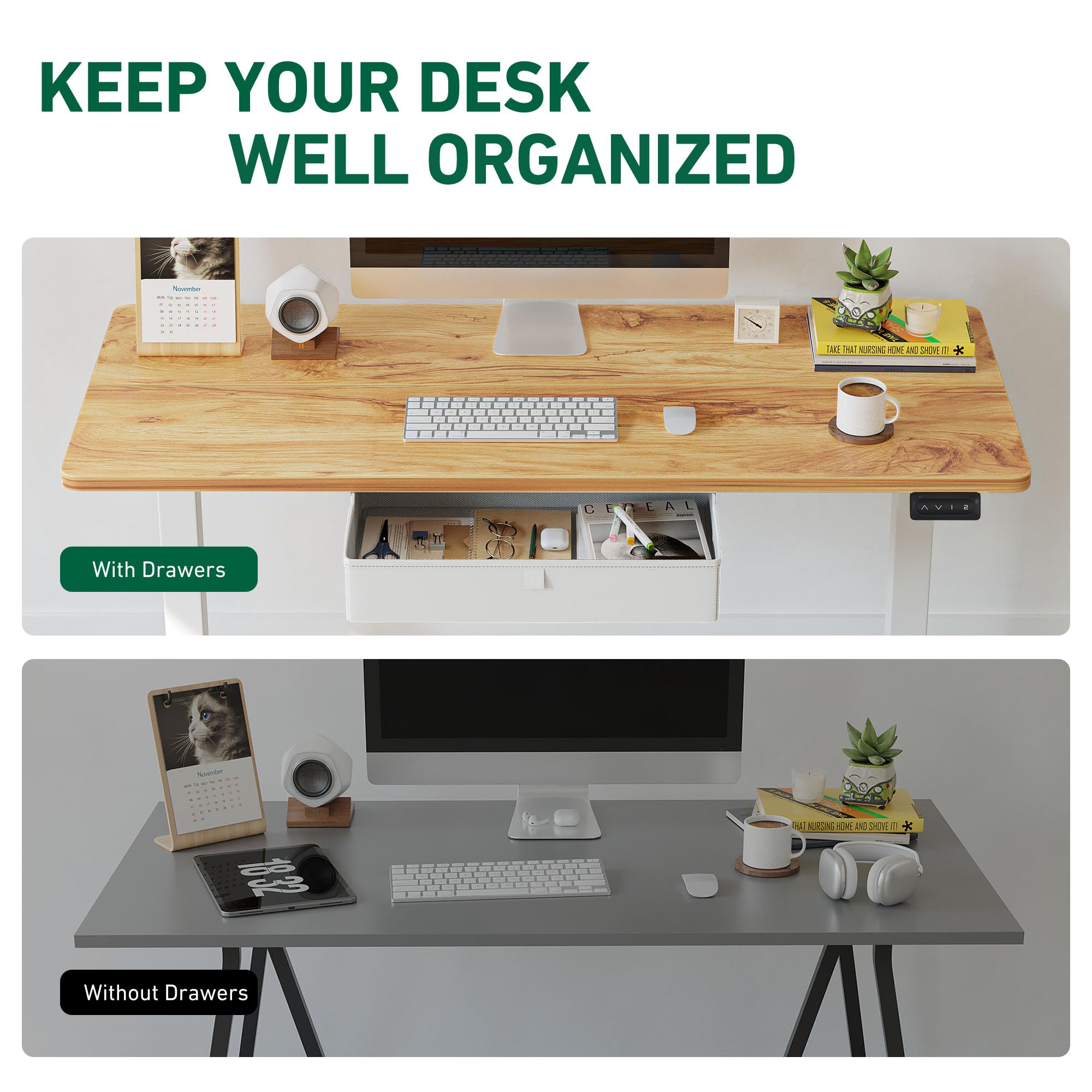 FEZIBO 55 x 24 Inches Electric Standing Desk with Drawer - Adjustable Height Ergonomic Computer Desk with Storage for Home Office | Sit Stand Workstation for Remote Work & Gaming (Light Rustic Finish)