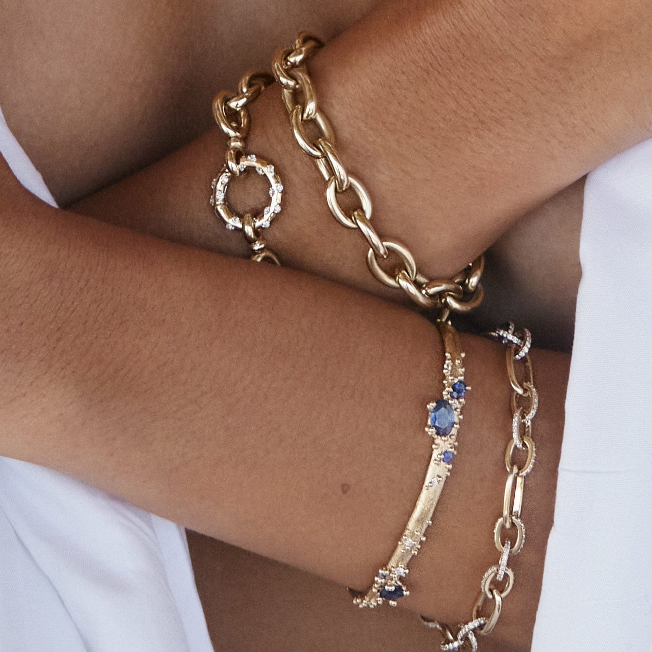 Exquisite 14K Gold Cuff Bracelet with Genuine Sapphire & Diamond Accents - Perfect for Weddings, Anniversaries & Special Occasions