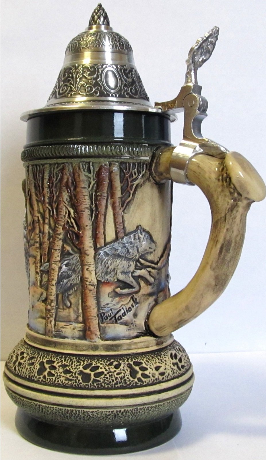 Authentic German Beer Stein with Rustic Wolf & Paw Prints - 0.5L Handcrafted in Germany by Thewalt - Perfect for Oktoberfest, Beer Lovers & Home Bar Decor