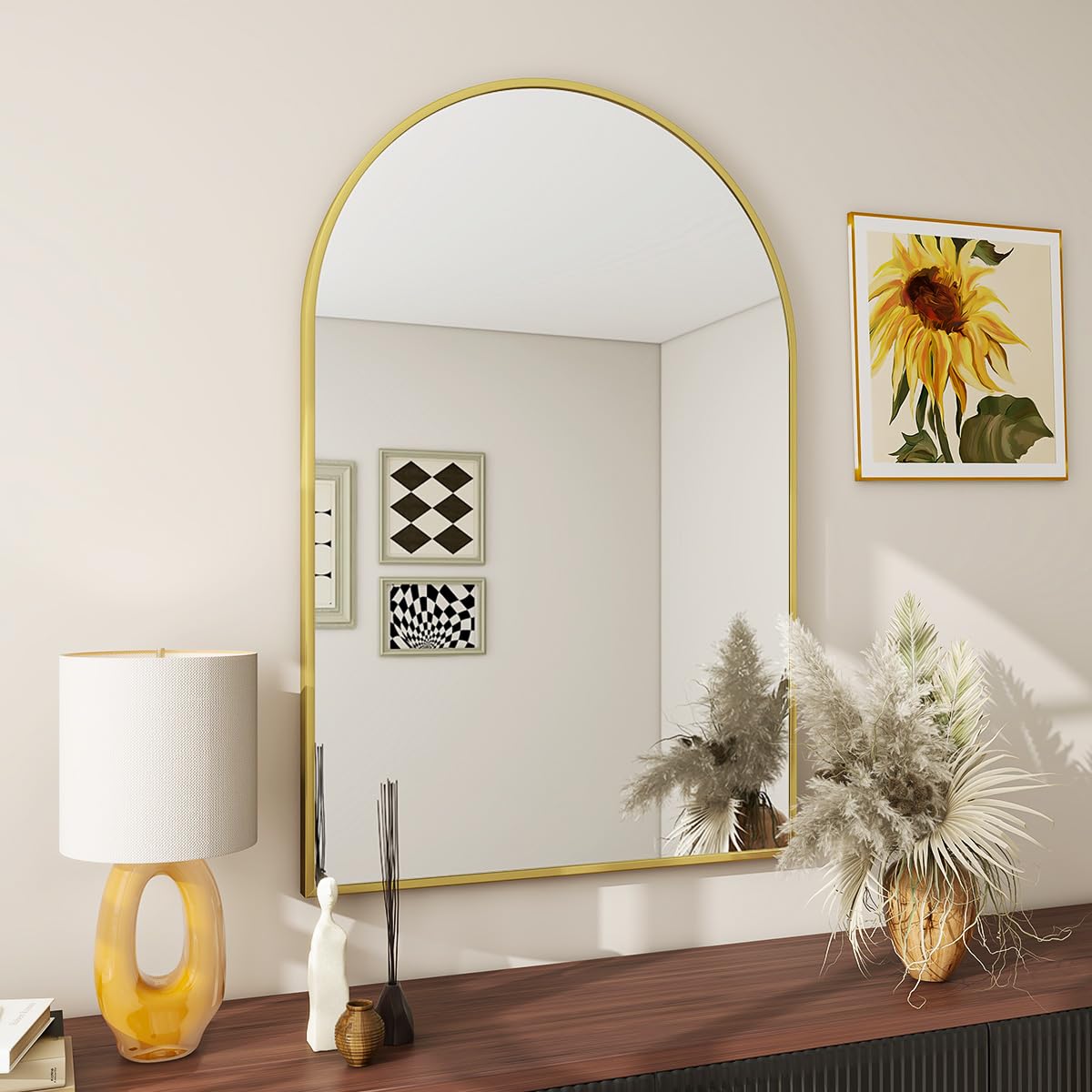 BEAUTYPEAK 20x30 Inch Arch Bathroom Mirror with Metal Frame - Gold Wall Mounted Vanity Mirror for Bedroom, Living Room, Entryway - Perfect for Makeup, Home Decor & Small Spaces