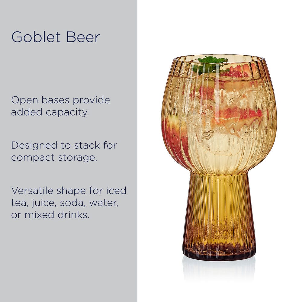 Phoebe Optic Amber Set of 4 Elegant Goblet Beverage Glasses - Perfect for Wine Tasting, Cocktail Parties & Home Bar Decor