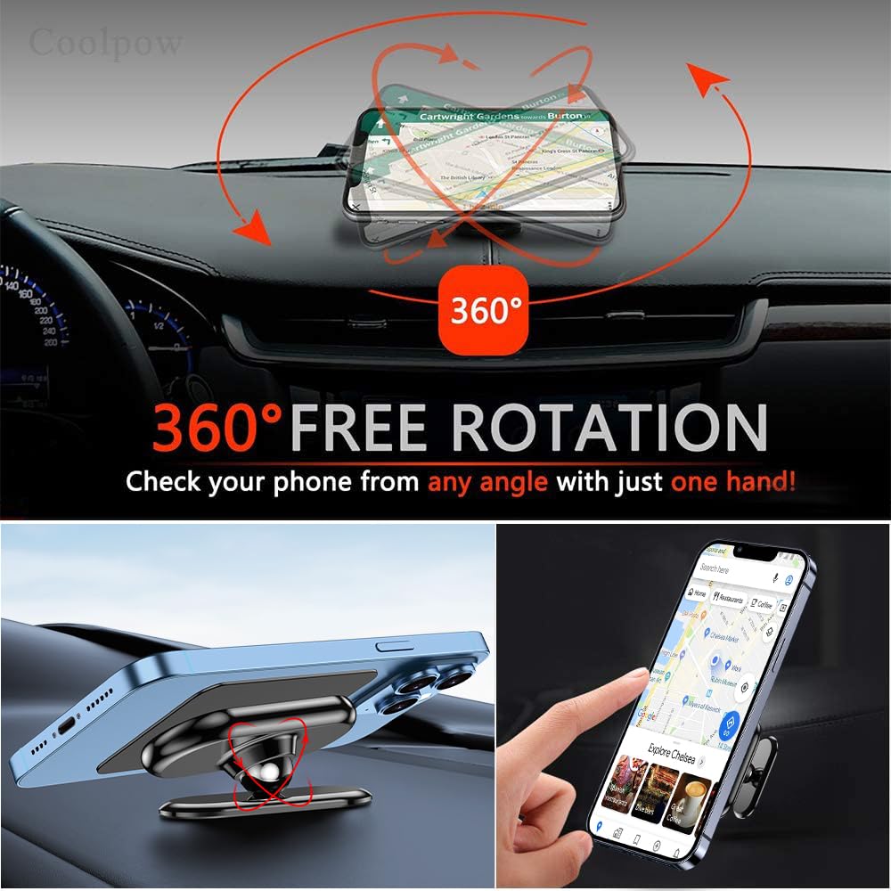 2-Pack Super Strong Magnetic Phone Holder for Car with 4 Metal Plates - 360° Rotation Universal Dash Mount for iPhone & Smartphones - Perfect for Hands-Free Navigation & Safe Driving