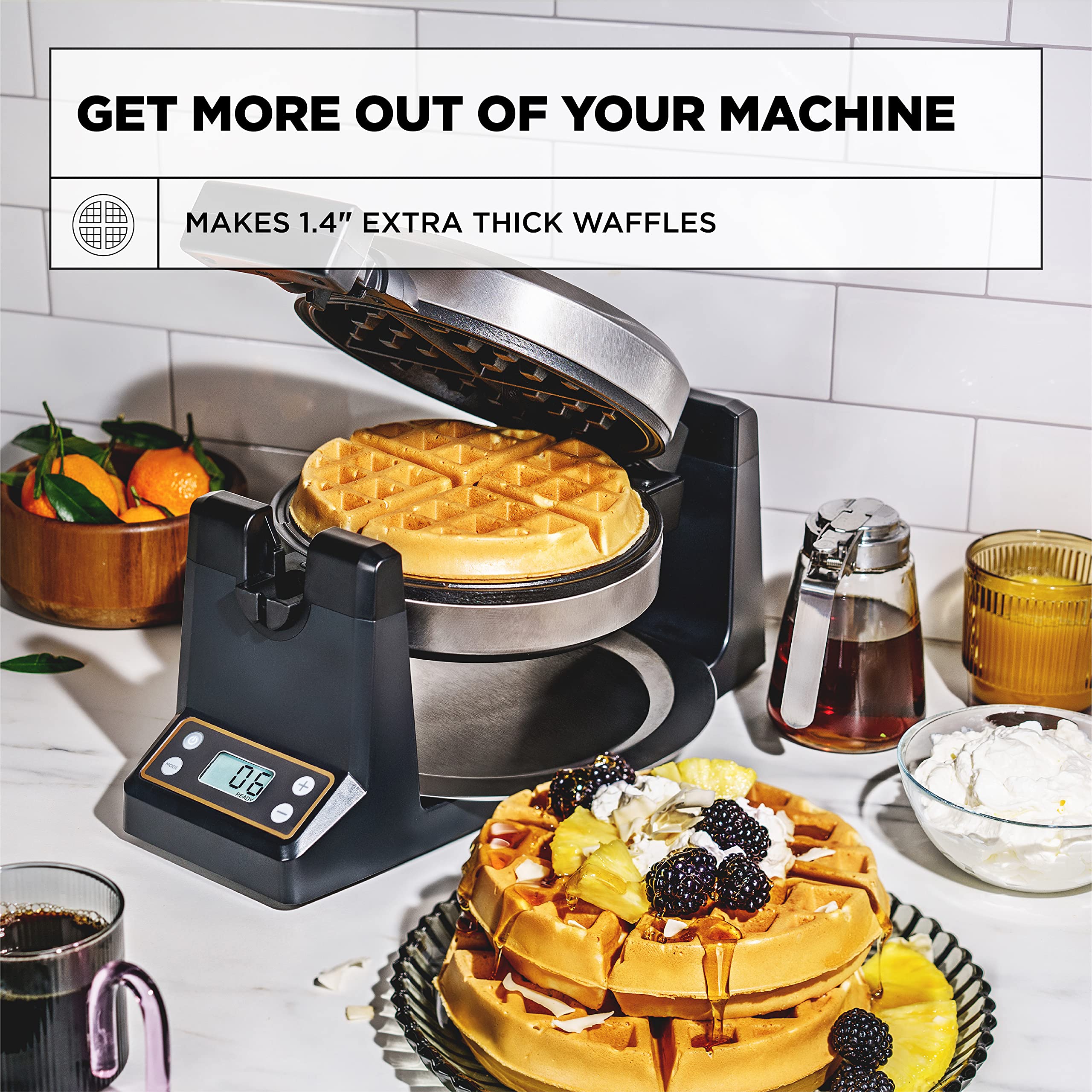 CRUX Rotating Belgian Waffle Maker - Nonstick PFOA-Free Plates, Digital LCD Display with Browning Control | Perfect for Keto Chaffles, Waffles & Pancakes | Ideal for Breakfast, Brunch & Family Gatherings