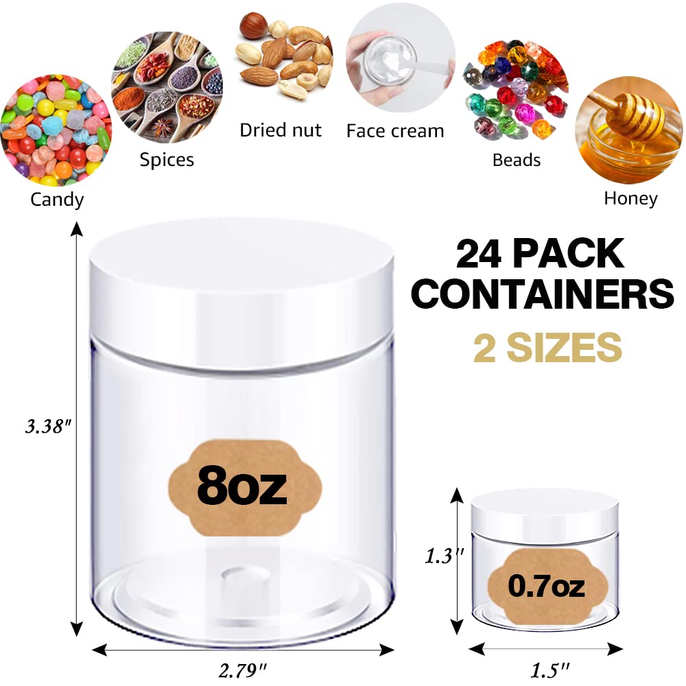 AMORIX 8oz (240ml) Plastic Slime Containers with White Lids - Airtight Storage Jars for DIY Crafts, Lip Scrubs, Body Butters & Creams - Includes 20g Sample Containers (24-Piece Set) - Perfect for Slime Making, Bath & Beauty Products, and Small Craft Organization