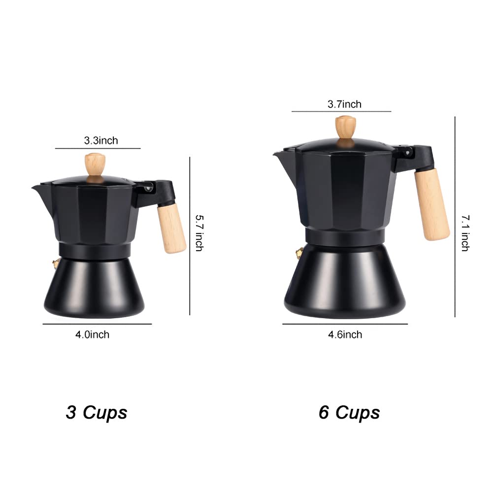 Classic Italian Stovetop Moka Pot Espresso Maker - 3 Cup Coffee Maker with Natural Wood Handle for Home, Office & Camping Use