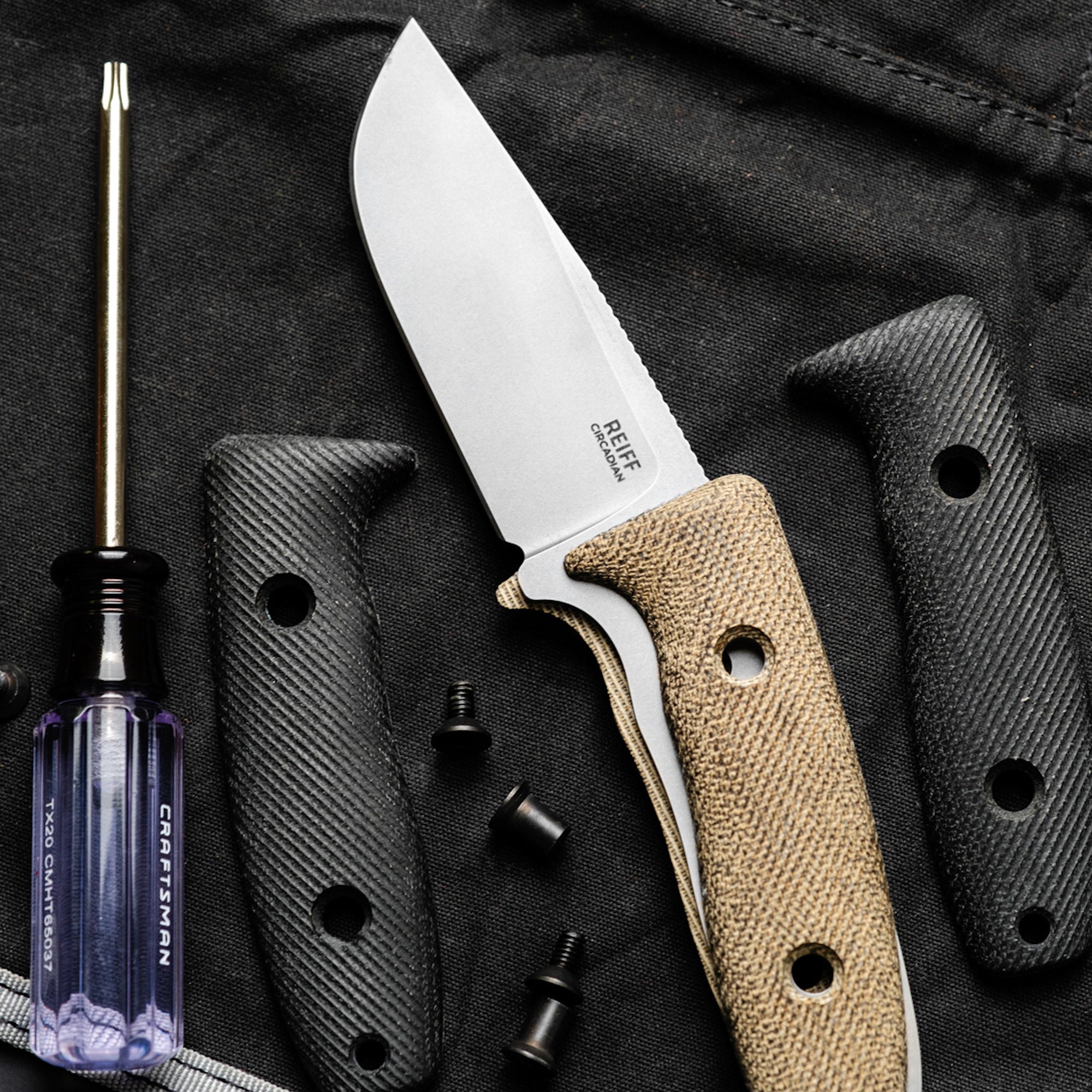 CPM MagnaCut EDC Fixed Blade Knife - Circadian Clip Point with Black Cerakote & Canvas Micarta Handle | Tactical Survival, Outdoor Camping, Hunting Gear