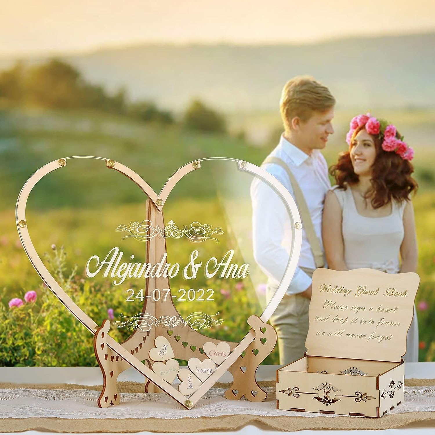 Personalized Heart Drop Guest Book with Keepsake Box - Rustic Wedding Guest Sign Alternative for Anniversaries & Special Events - Perfect for Barn Weddings, Vow Renewals, and Romantic Celebrations