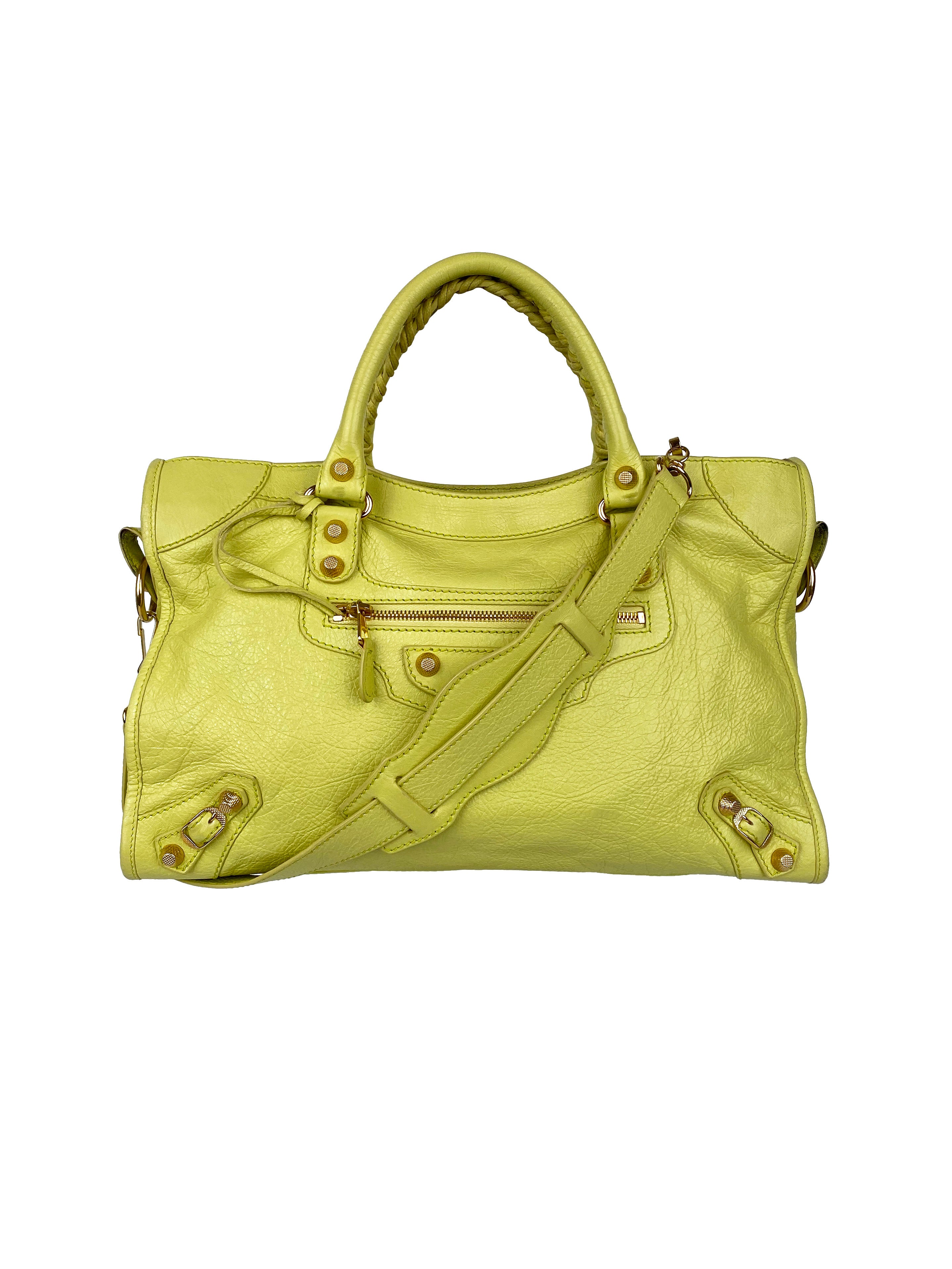 Balenciaga Pistachio Yellow Medium City Bag - Luxury Designer Handbag for Women | Perfect for Work, Travel & Everyday Use