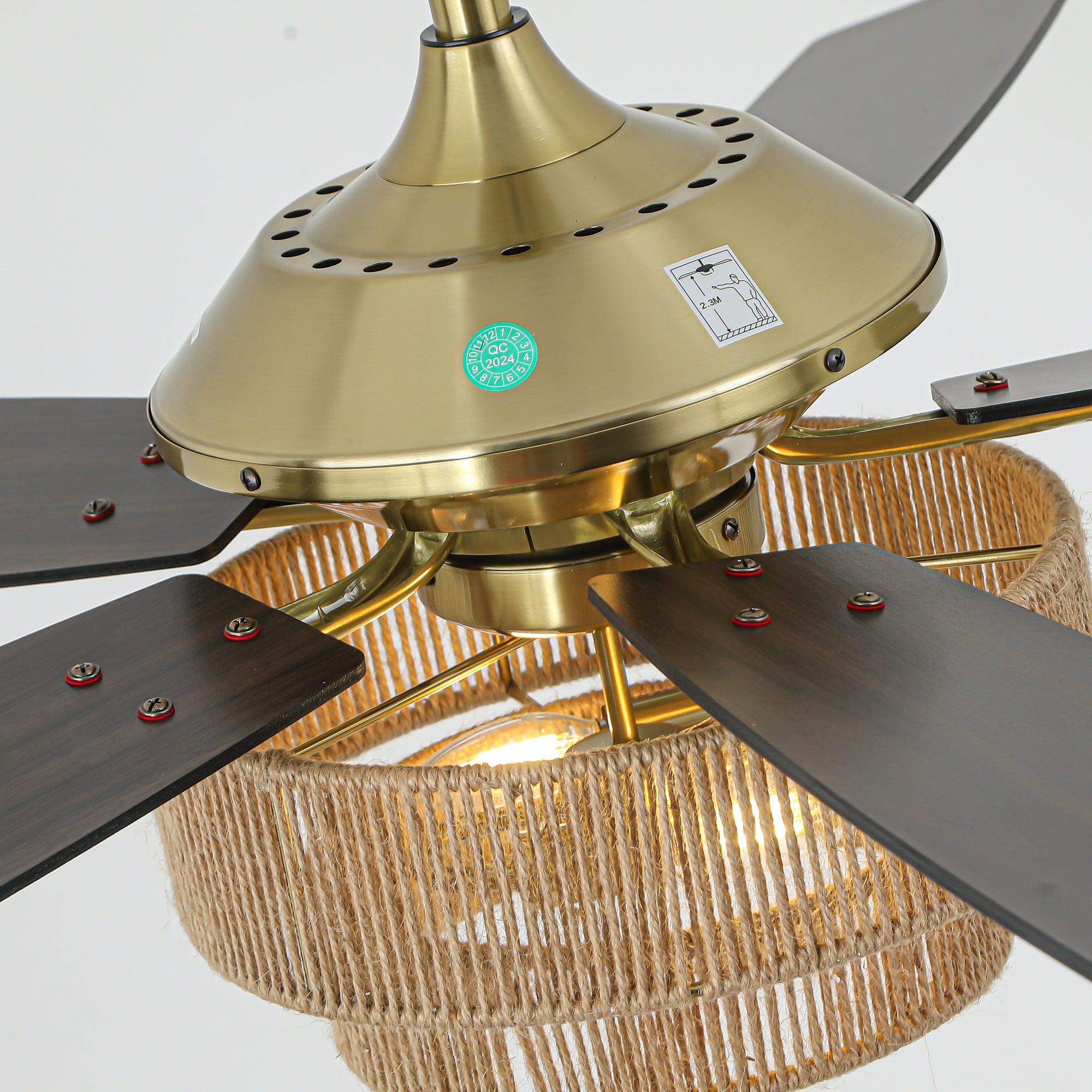 52 Inch Danube Farmhouse Style Ceiling Fan with DC Motor, Golden Downrod & Integrated Light Kit - Perfect for Living Rooms, Bedrooms, and Outdoor Covered Patios