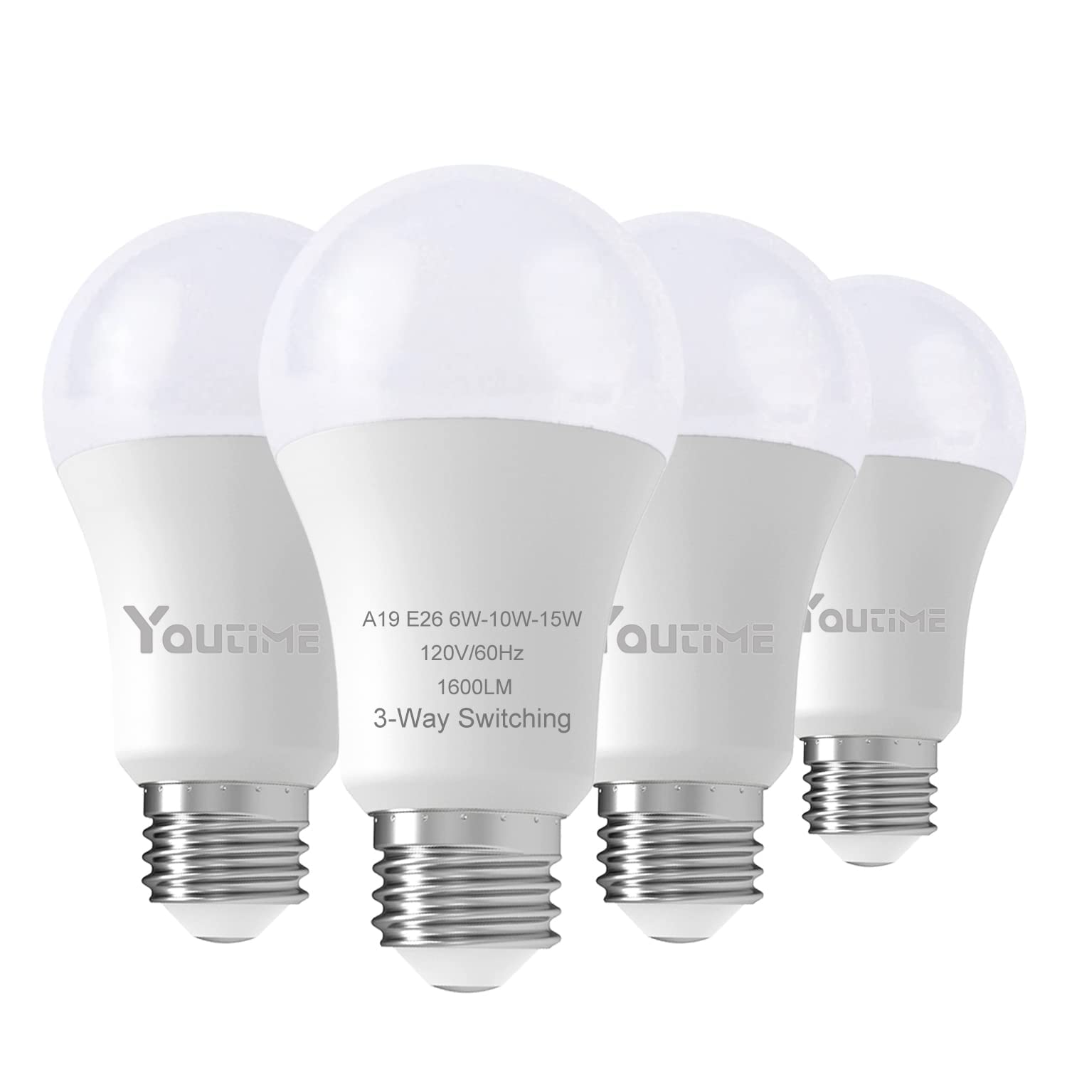 Youtime 3-Way LED Light Bulbs 30/70/100W Equivalent, Soft White 3000K, A19 E26 Base, Energy Saving Incandescent Replacement Bulbs (4-Pack) - Perfect for Bedrooms, Living Rooms & Lamps