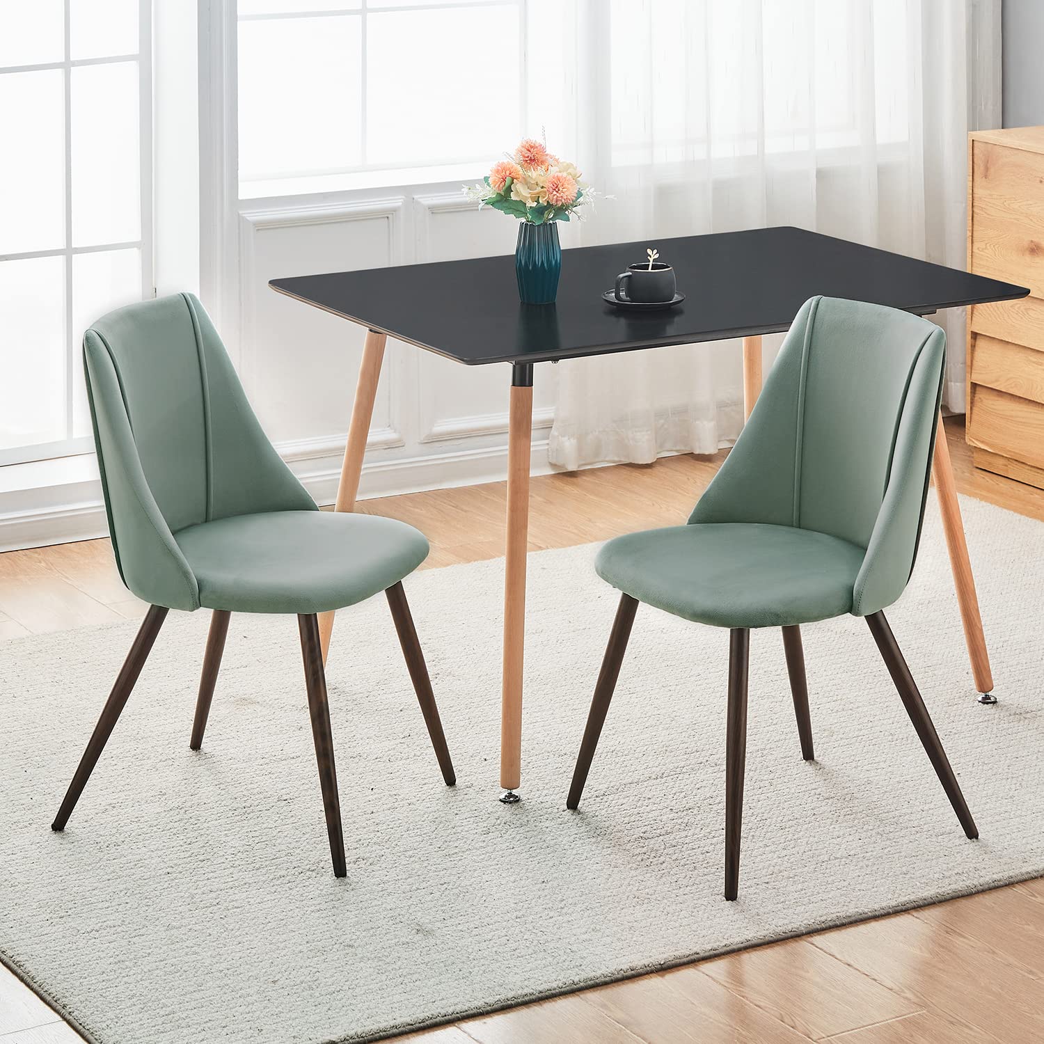 Luxury Velvet Dining Chairs Set of 2 - Modern Upholstered Kitchen Side Chairs with Soft Cushion & Sturdy Metal Legs for Home, Restaurant - Elegant Accent Chairs (Cactus Green) - Perfect for Dining Rooms, Kitchens, Cafés and Small Spaces