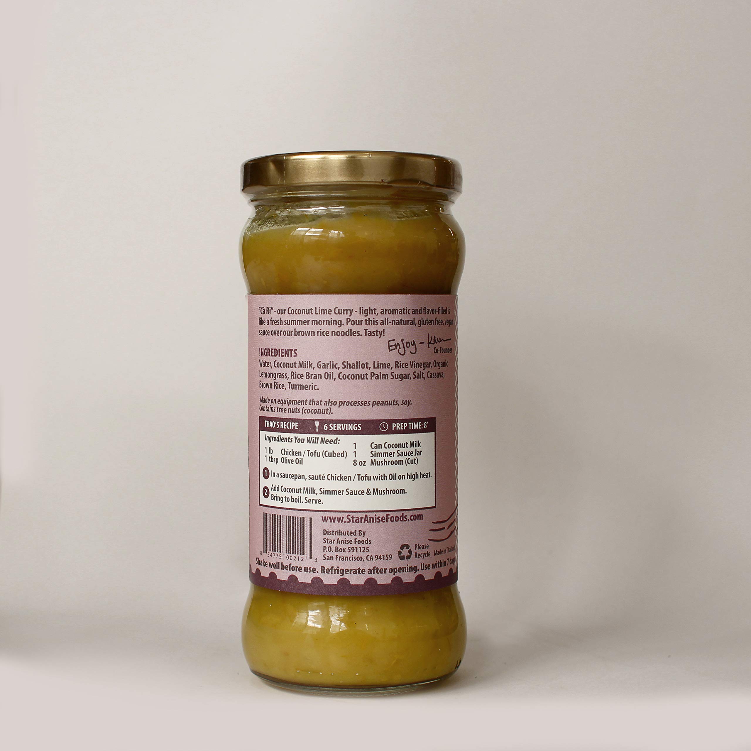 Organic Star Anise Coconut Lime Curry Simmer Sauce - 12oz Jar (Pack of 6) | Vegan, Gluten-Free, No MSG | Thai-Inspired Simmer Sauce for Rice, Noodles & Vegetables | Mild Flavor Perfect for Family Dinners