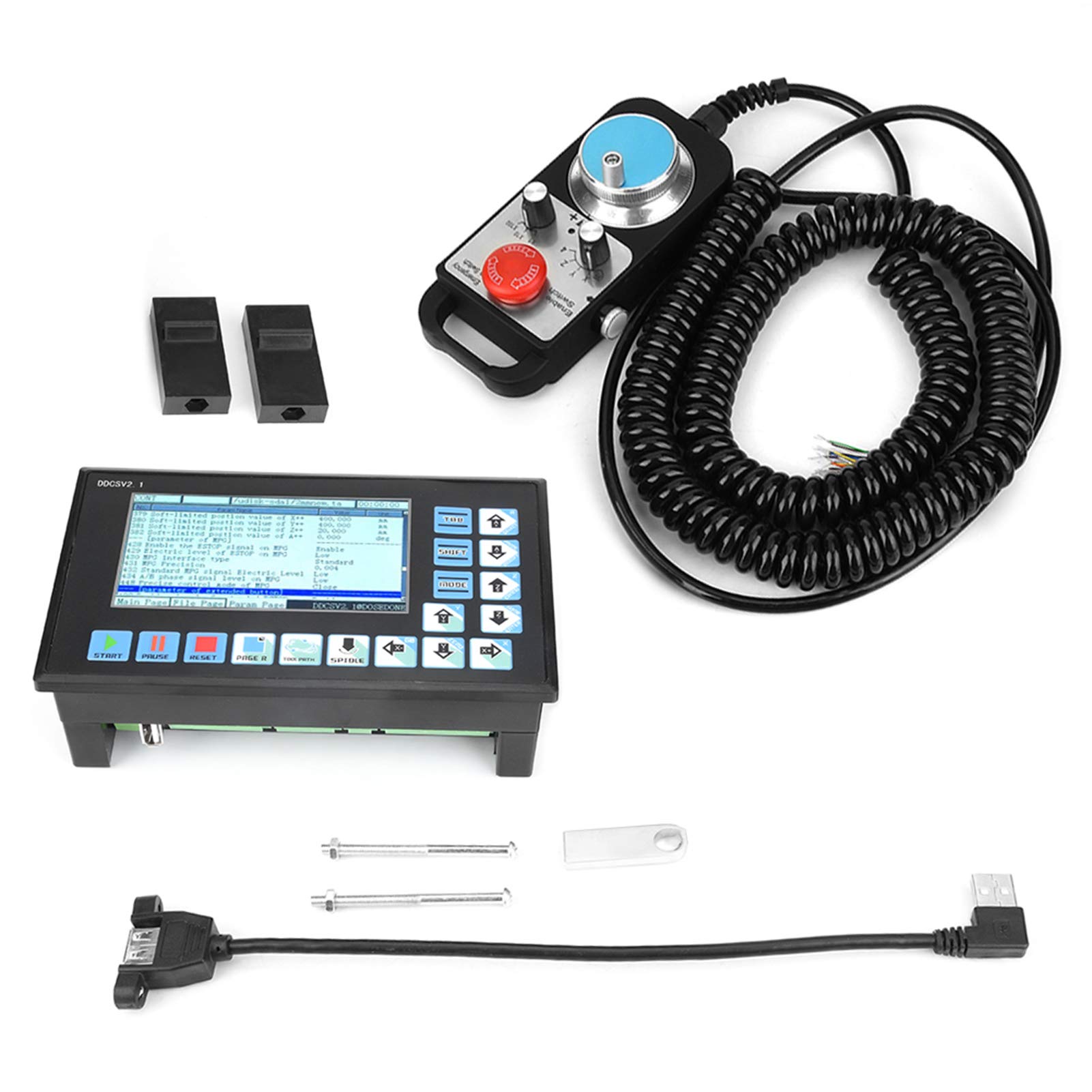 4 Axis USB CNC System Offline Controller Set - DDCSV2.1 CNC Controller with Electronic Handwheel & USB Flash Drive Extension Cable for Woodworking, Metal Engraving & DIY Projects
