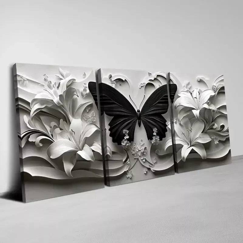 3-Piece Abstract Butterfly with White Florals Wall Art Set - Framed Canvas 50x70cm - High Quality Print - 100% Australian Made - Ready to Hang - Perfect for Living Room, Bedroom & Office Decor
