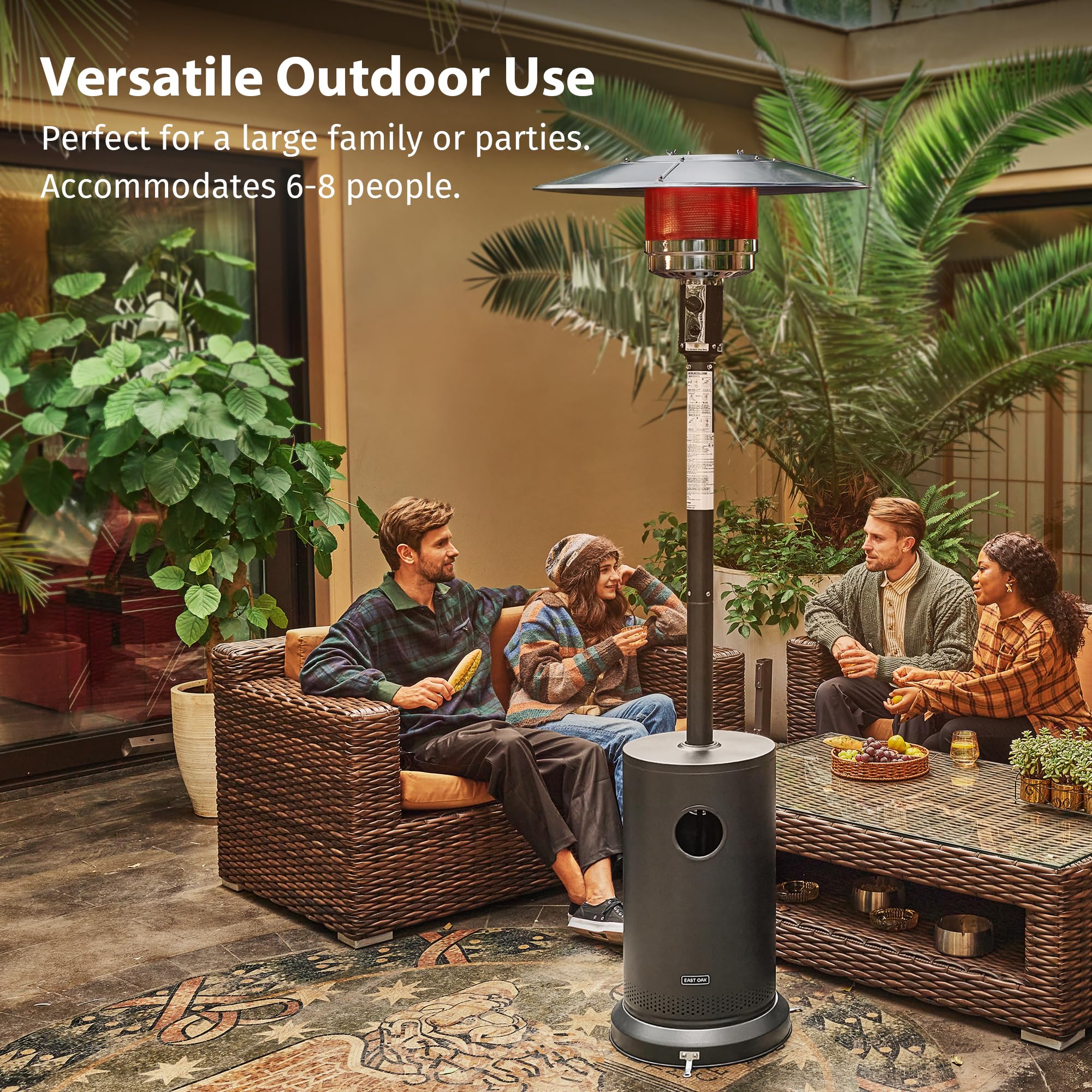 EAST OAK 50,000 BTU Outdoor Patio Heater with Round Table Design - Double-Layer Stainless Steel Burner & Wheels - Commercial & Home Use for Backyard, Restaurant, Deck - Gray (31.9