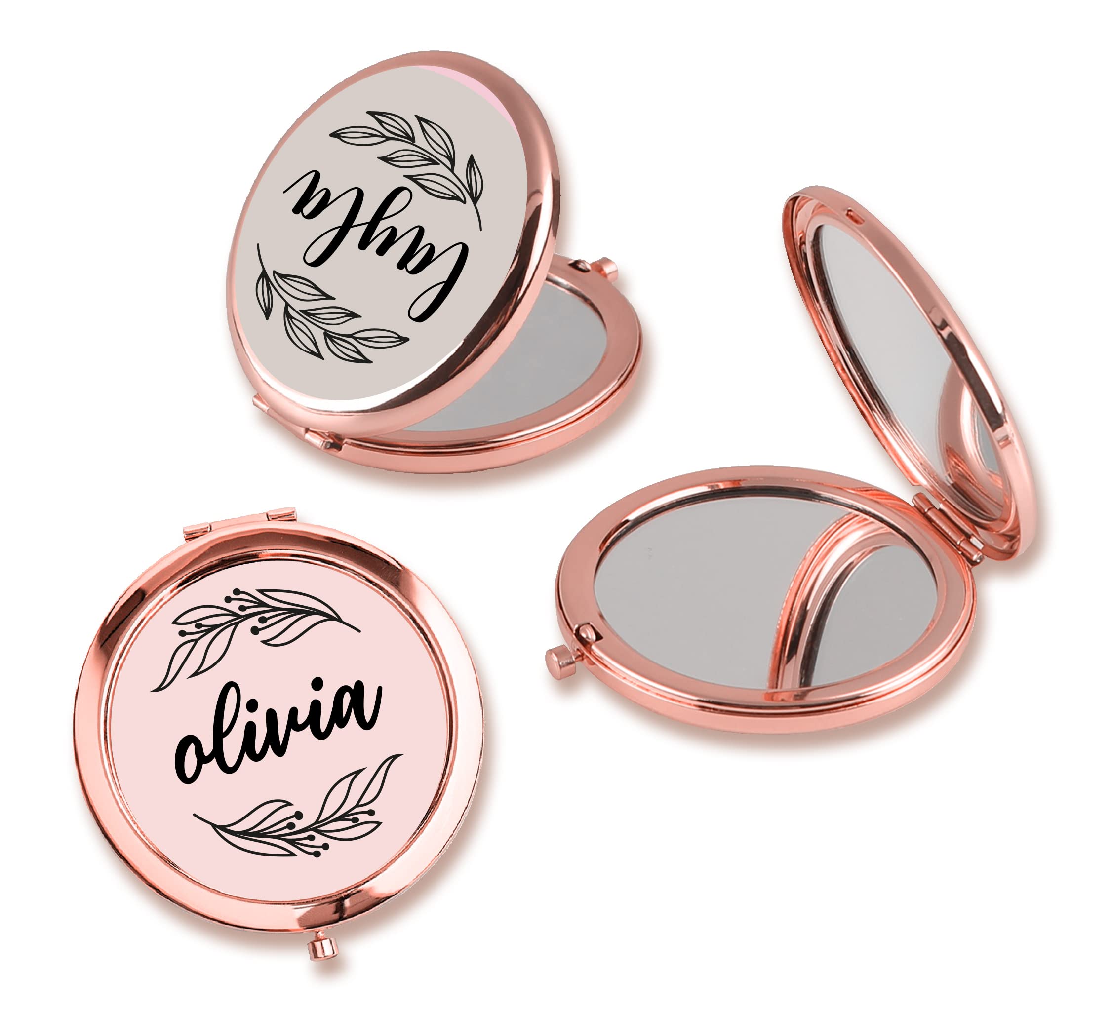 Personalized Floral Compact Mirror - Rose Gold for Travel & Bridal Gifts