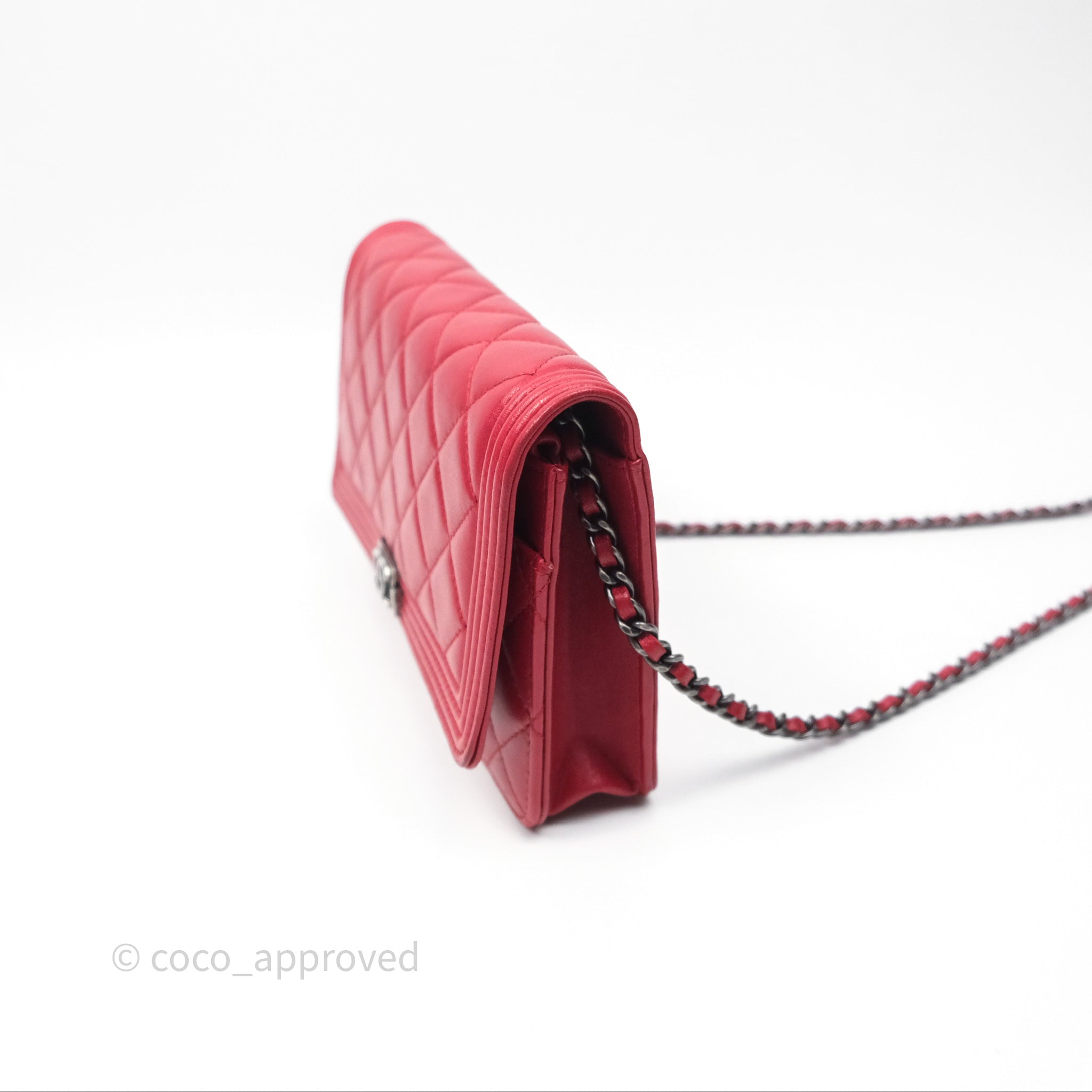 Chanel Boy Wallet on Chain WOC Red Lambskin Ruthenium Hardware - Luxury Crossbody Bag for Women, Perfect for Parties, Date Nights & Evening Events