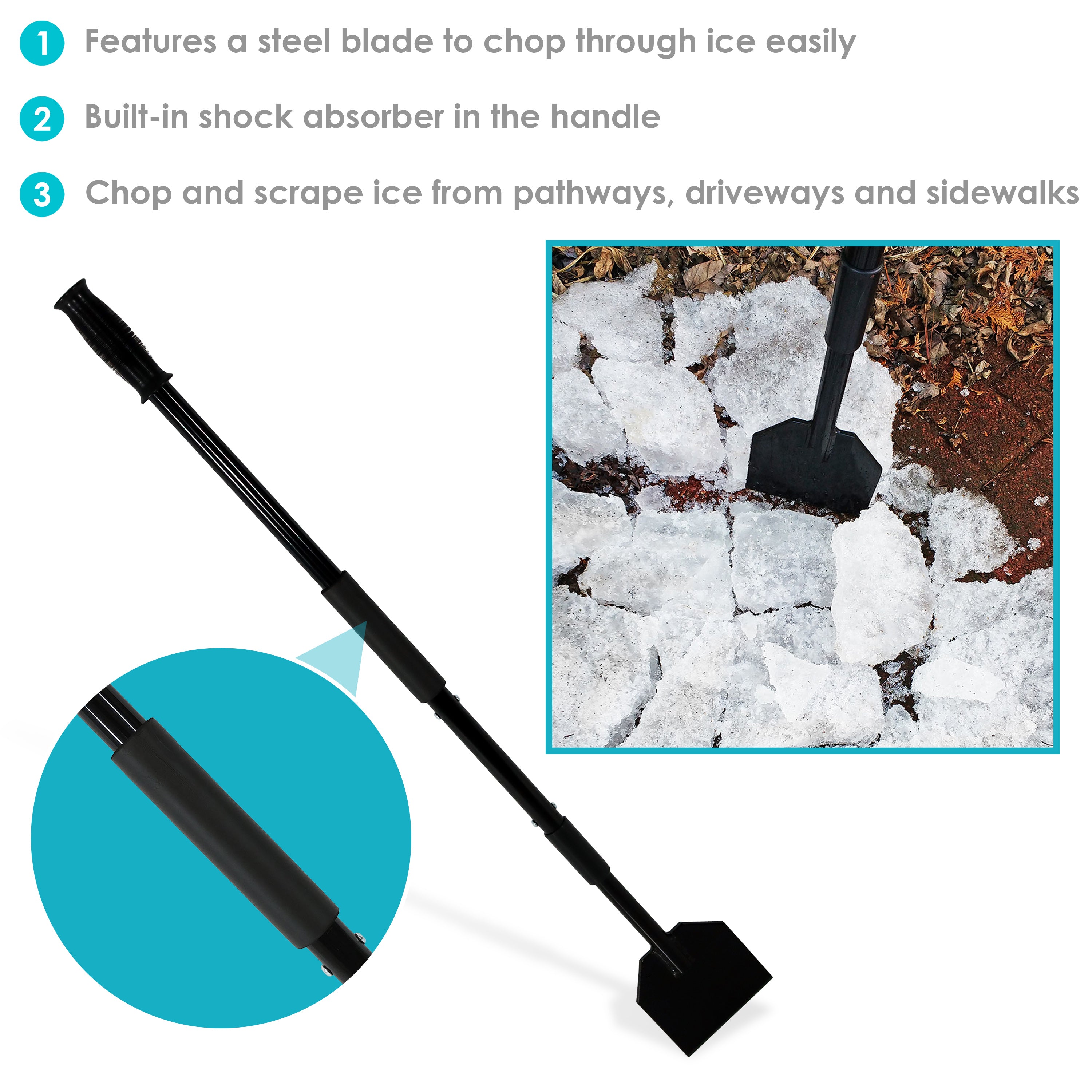 Heavy-Duty Steel Driveway Ice Scraper with Shock-Absorbing Handle & Extra Thick Blade - Perfect for Winter Snow Removal on Cars, Trucks, and Walkways