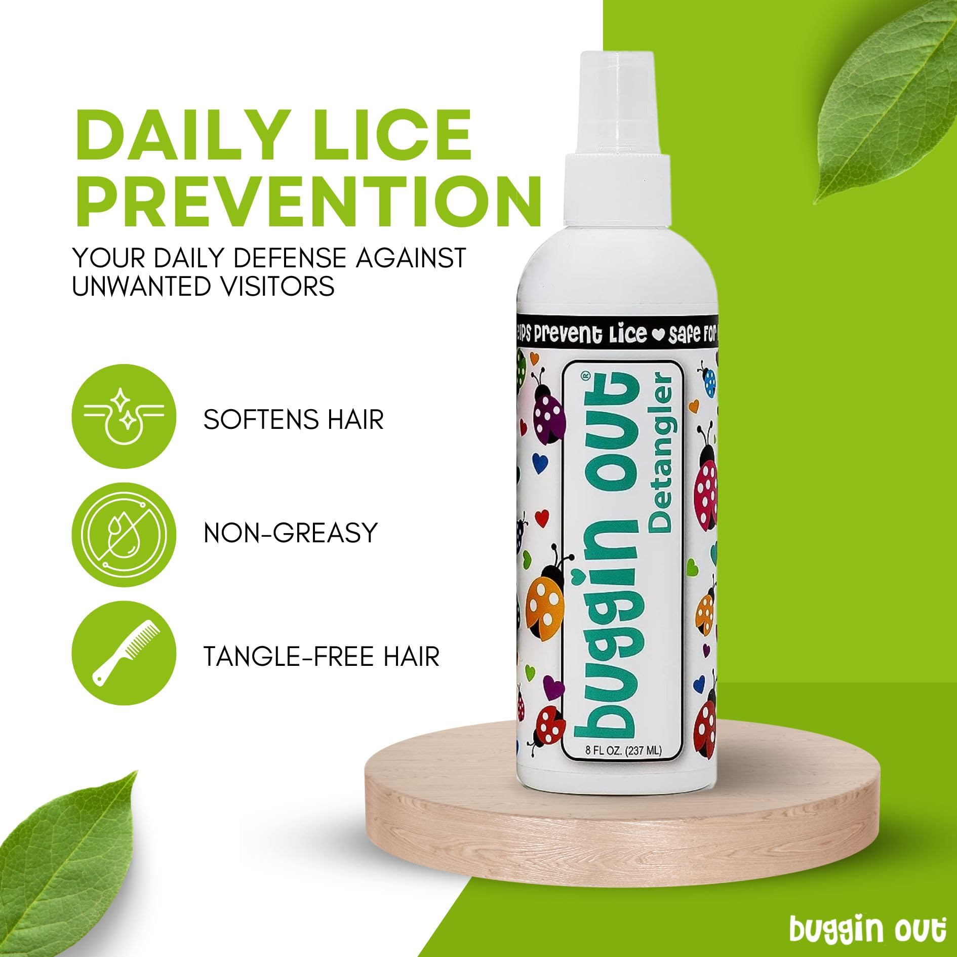 Buggin Out Detangling Spray for Kids - 8oz Lice Prevention & Tangle-Free Hair Solution | Safe, Gentle & Daily Use for Smooth, Healthy Hair | Perfect for School, Play & Everyday Hair Care