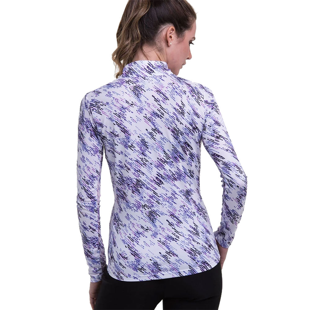 EP New York Women's Golf 1/4 Zip Pullover - Textured Print White Multi Performance Top for Golfing & Outdoor Activities