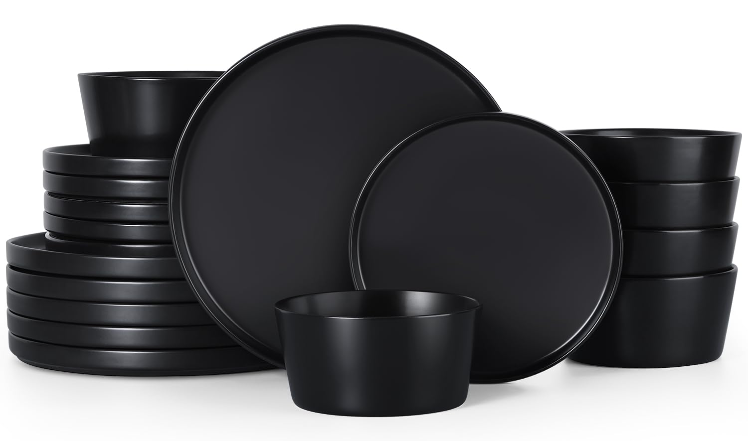 Herogo 18-Piece Stoneware Dinnerware Set for 6, Includes Dinner Plates & Bowls, Reactive Glaze Kitchen Dishes - Chip Resistant, Microwave & Dishwasher Safe, Matte Black - Perfect for Family Dinners, Restaurants, and Entertaining Guests