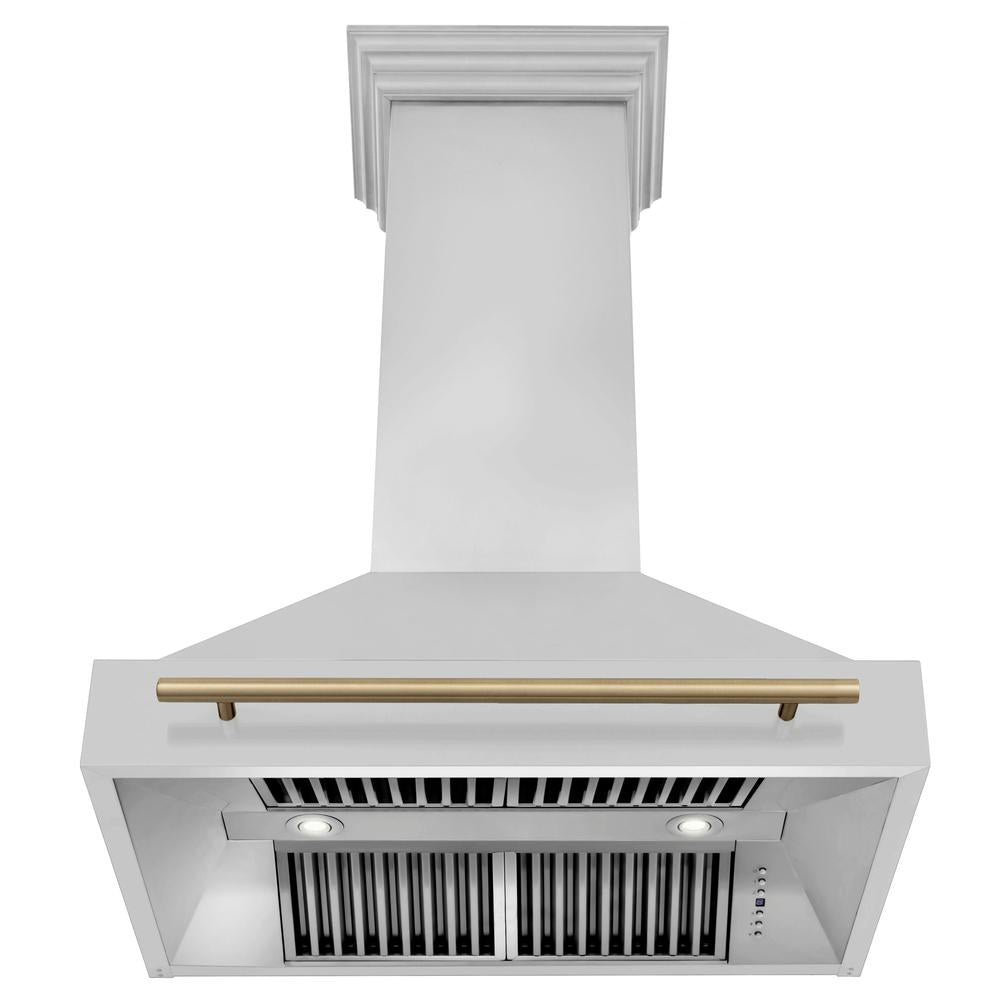 ZLINE Autograph Edition 36-inch Stainless Steel Kitchen Package - Dual Fuel Range, Range Hood, Dishwasher & Refrigerator with Champagne Bronze Accents & External Water Dispenser (4AKPR RARHDWM36 CB) | Premium Kitchen Appliances for Modern Homes & Professional Chefs