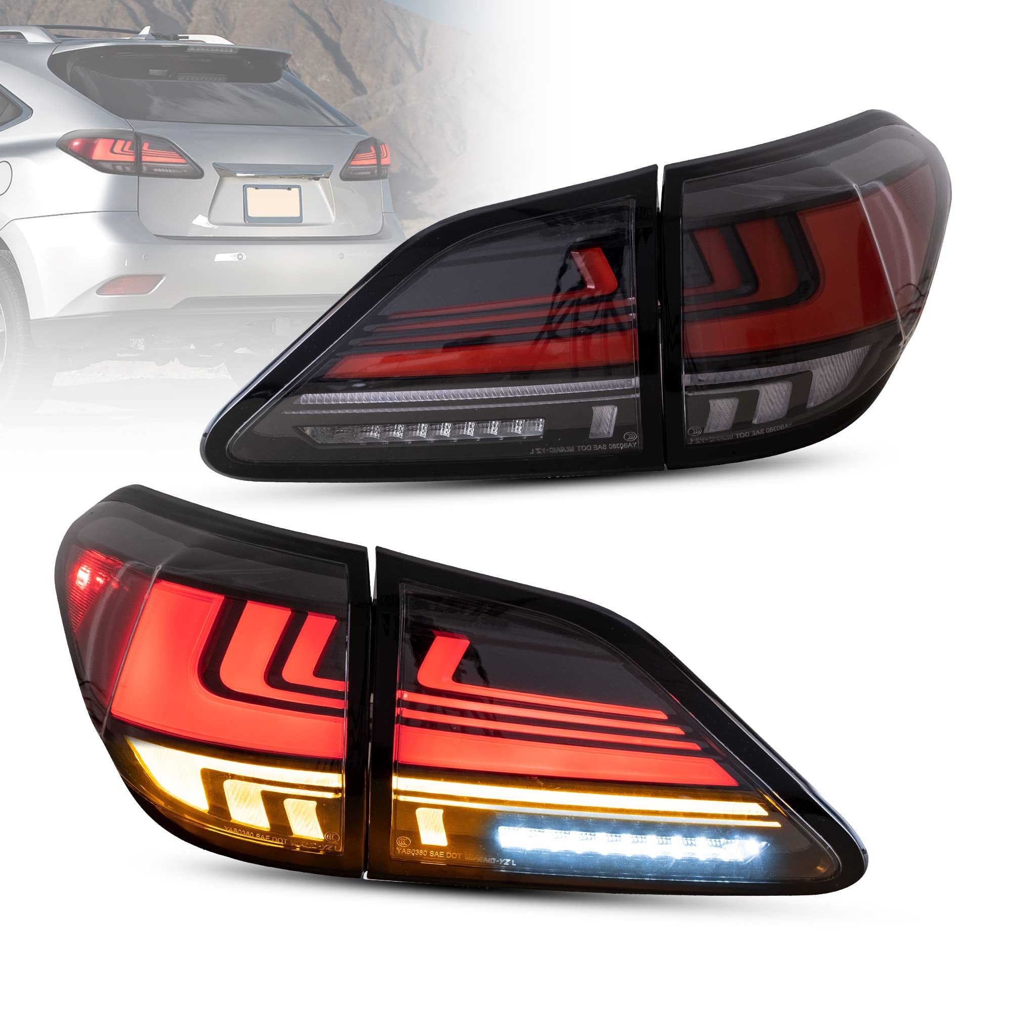 VLAND LED Tail Lights Assembly for 2009-2014 Lexus RX270 RX350 RX450 RX330 RX440H - Dynamic Animation LED Running Lights & Sequential Turn Signals - Red & Smoked (Driver & Passenger Side) - Perfect for Night Driving & Car Customization